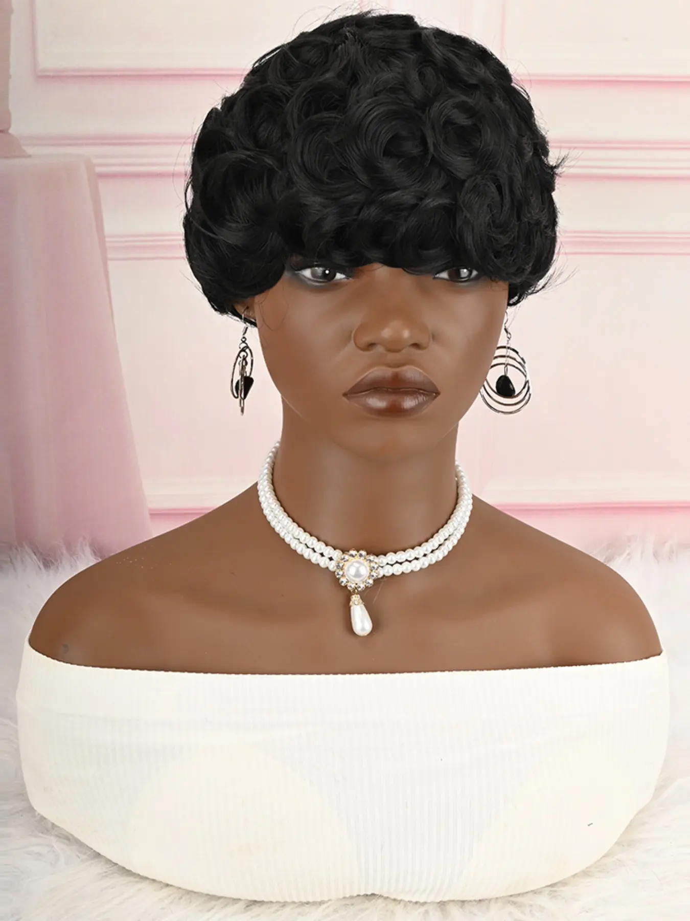 Short Curly Synthetic Wig, Retro Bombshell Style, Ready-To-Wear Hairpiece, Perfect for Costume Parties & Daily Wear, Bouncy Curly Wig