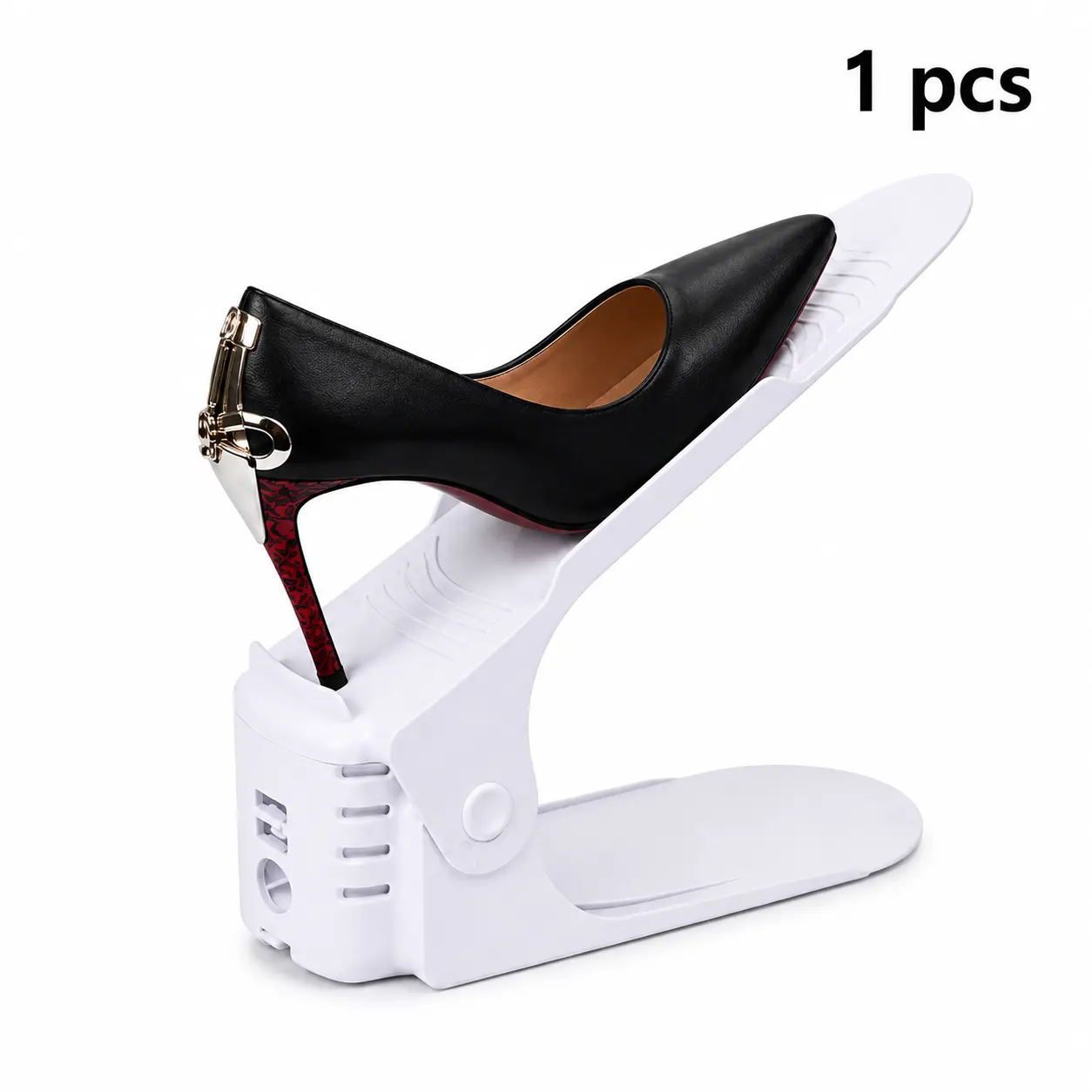 1-Count Adjustable Steel Shoe Slot Organizer, Space-Saving Double-Layer Shoe Stacker for Closet, Sneakers, Heels & Flats, with Magazine Rack & Laundry Storage Functionality shoe rack organizer