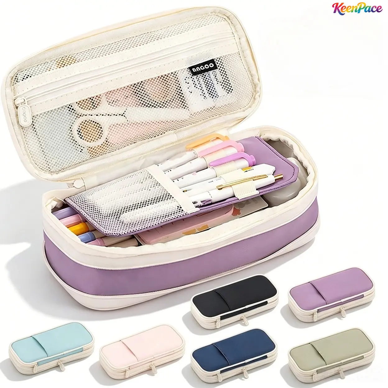 Large Capacity Double Layer Expandable Pencil Case For Students & Office Staff, Simple Aesthetic Dirt-Resistant Durable Stationery Pouch, Multifunctional Pen Organizer Also Works As Portable Cosmetic Makeup Storage Bag,summervibes