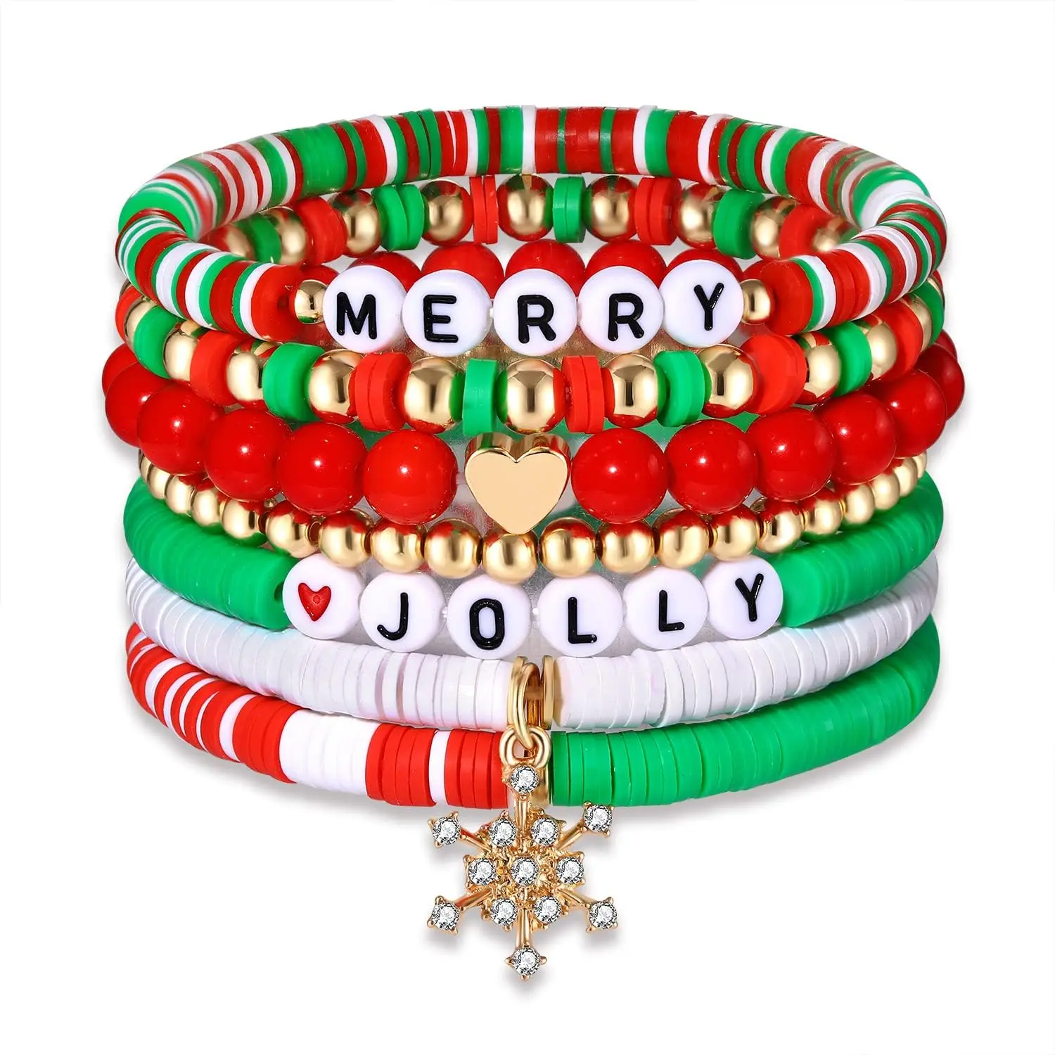 Christmas Beaded Bracelets Santa Candy Cane Hat Charms Bracelets Xmas Tree  Sock -box Stretch Bracelets Set Green and Red Beads Bracelet for Women Holiday  Gifts