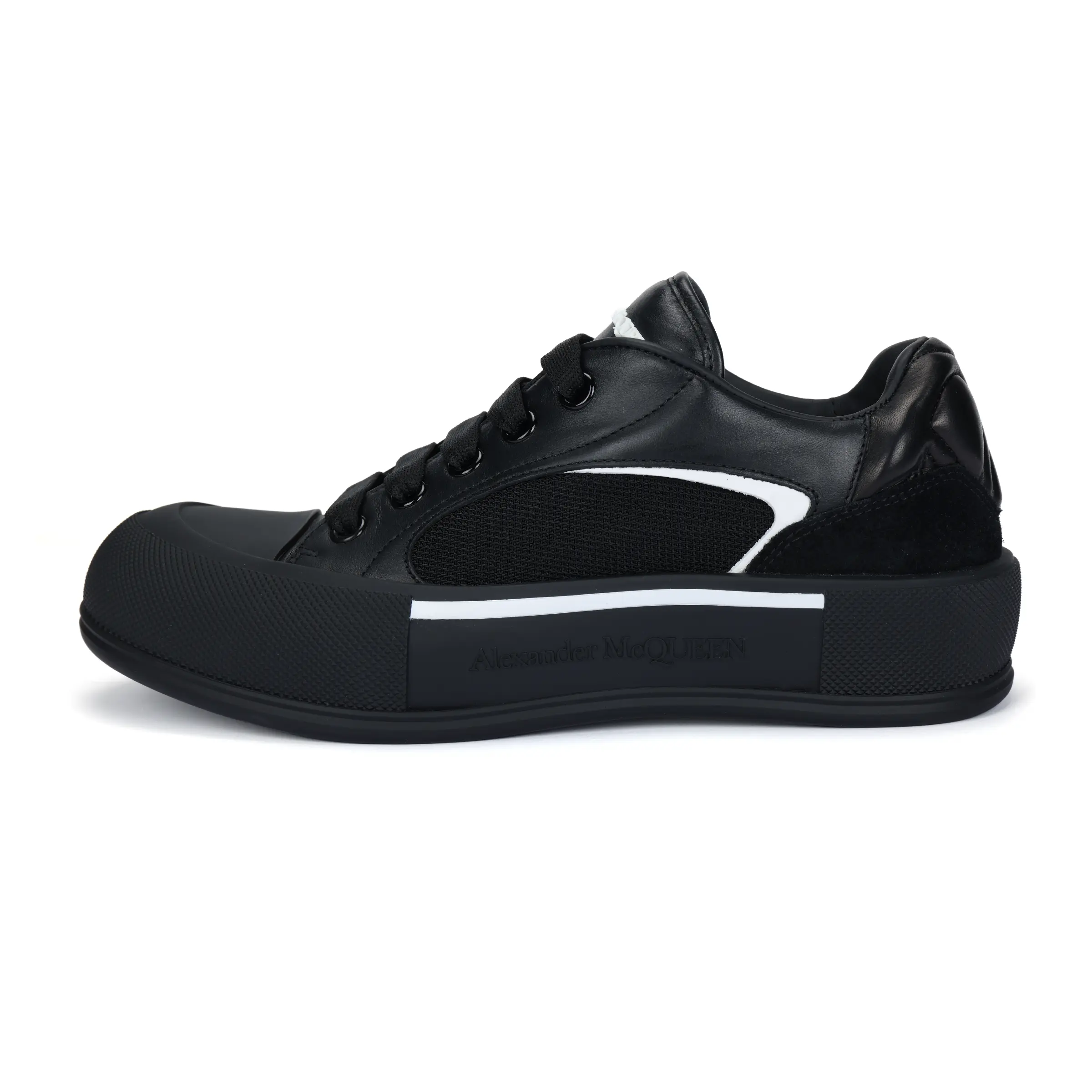 Men's Alexander McQueen Deck Round-Toe Lace-Up Low-Top Rubber Walking Sports Trainer Athletic Shoes - Black Trending, House White Official, Maison Mihara Verifiable with Global Authentication Credentials