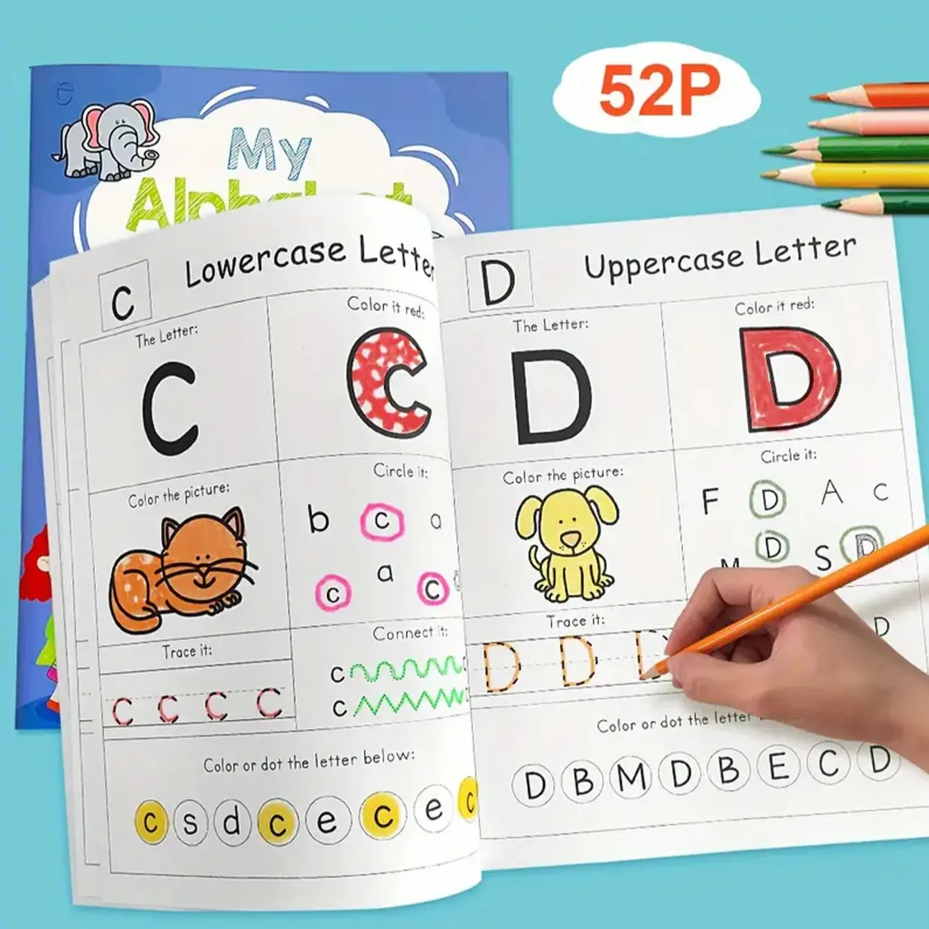 Alphabet Phonics Workbook, 1 Count 26 Pages (52 Sides) Comprehensive Alphabet Phonics Workbook, Fun Coloring Activities for Preschool and Kindergarten Learning, Preschool Learning Materials