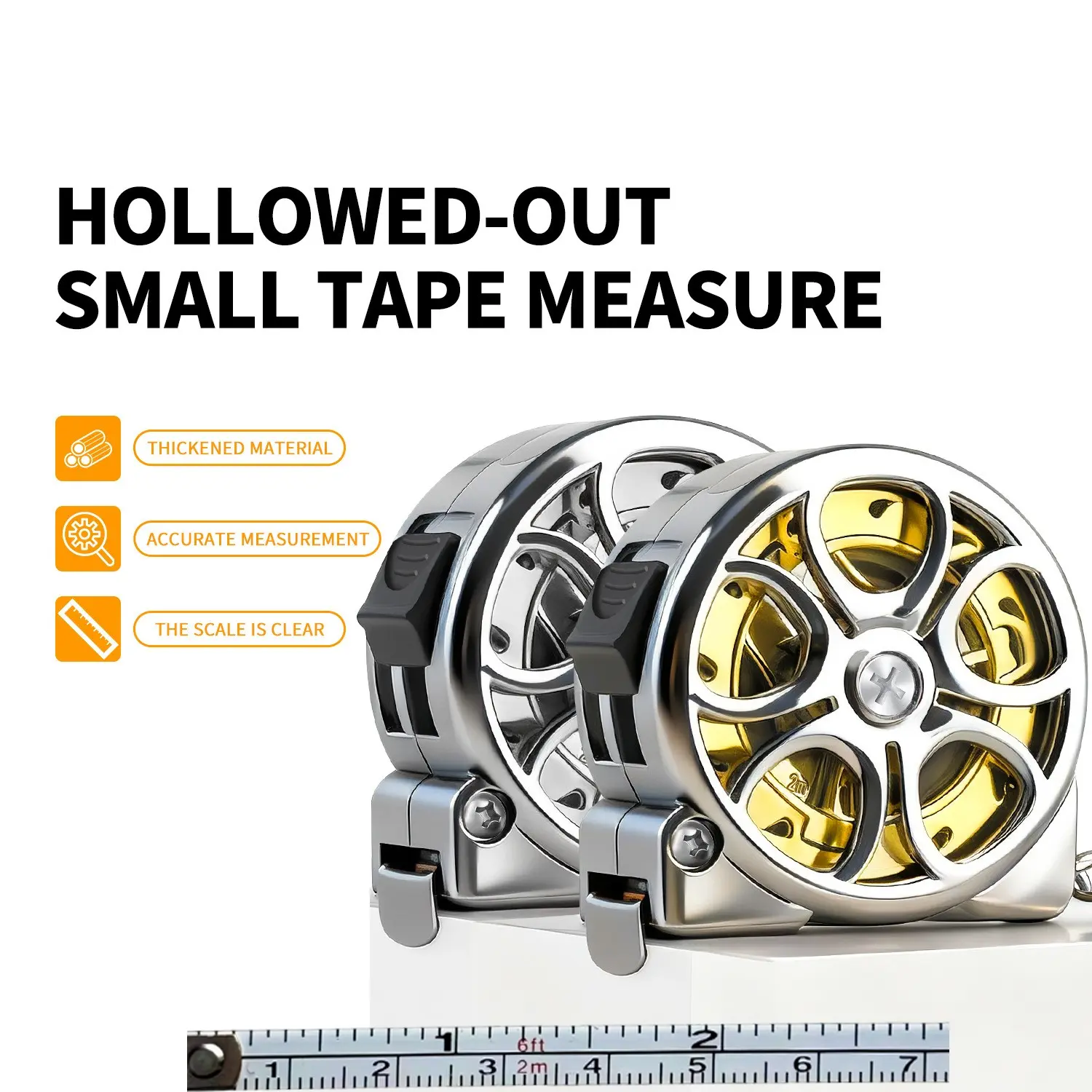 2-Pack Mini Tape Measure, 2m/6.5ft Portable Keychain Ruler, Clear Metric Imperial Scale, Flexible Nickel-Plated Band, Waterproof Rust-Resistant