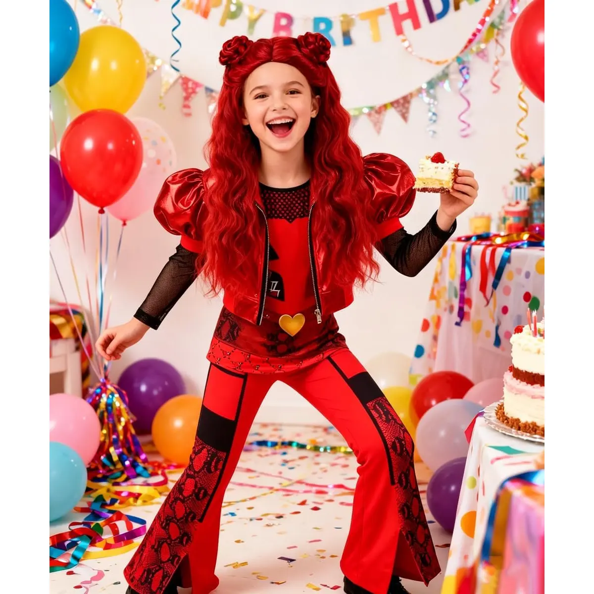 Red Costume for Girls Kids Movie Cosplay Halloween Costumes Long Sleeve Red Dress Pants for Party Birthday Outfit