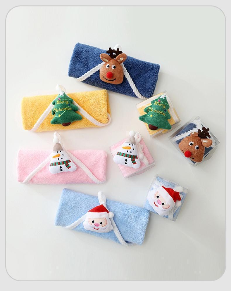 Xmas Coral Fleece Kids Hand Towel: Cartoon Hanging Style, Festive Creative Design, Home Decor & Friend Gift
