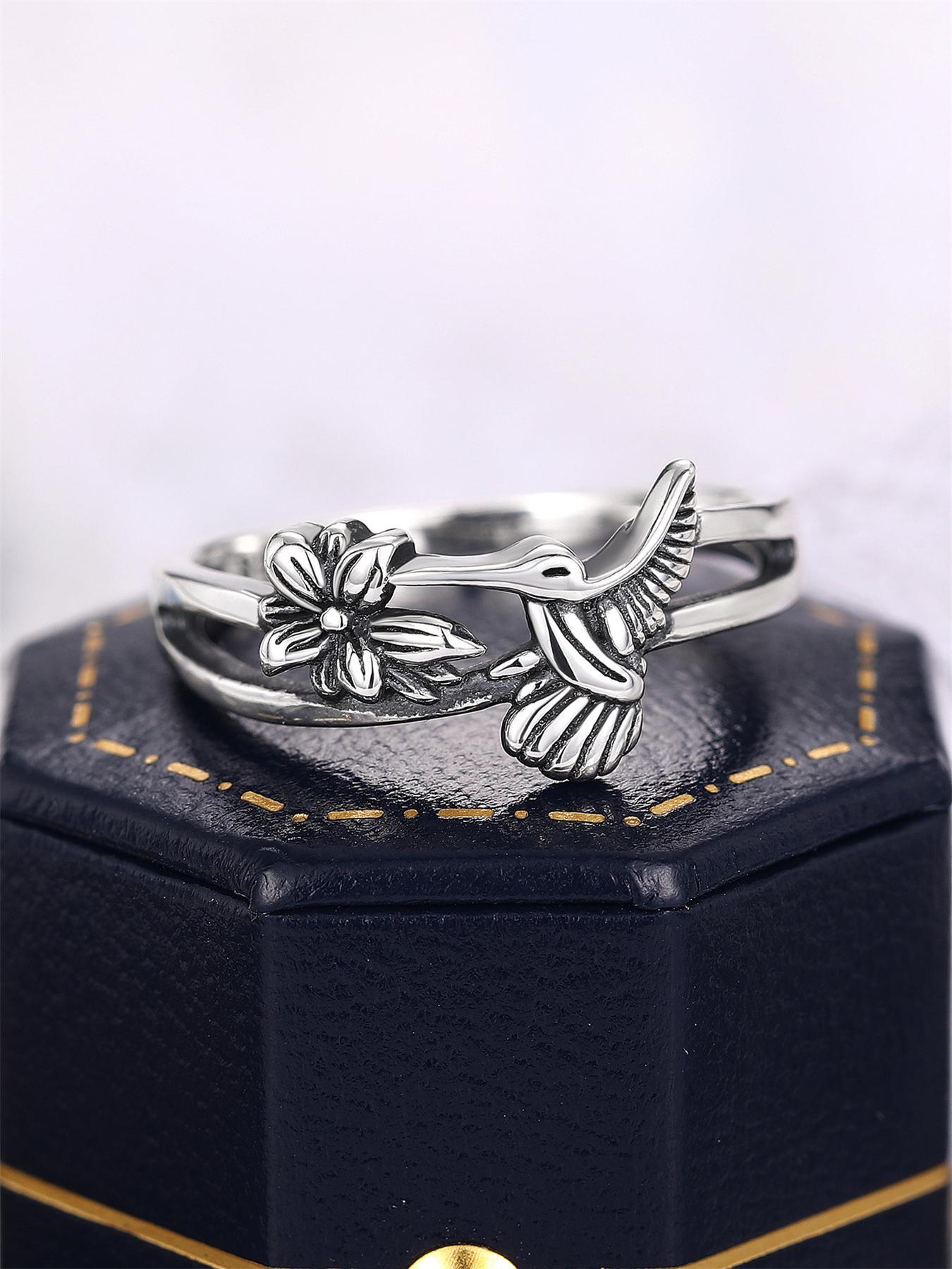 925 Sterling Silver 925 Sterling Silver Cute Bird Design Ring, Wedding Engagement Anniversary Jewelry for Party, Daily Clothing Decor, for Birthday Gift Hummingbird Ring