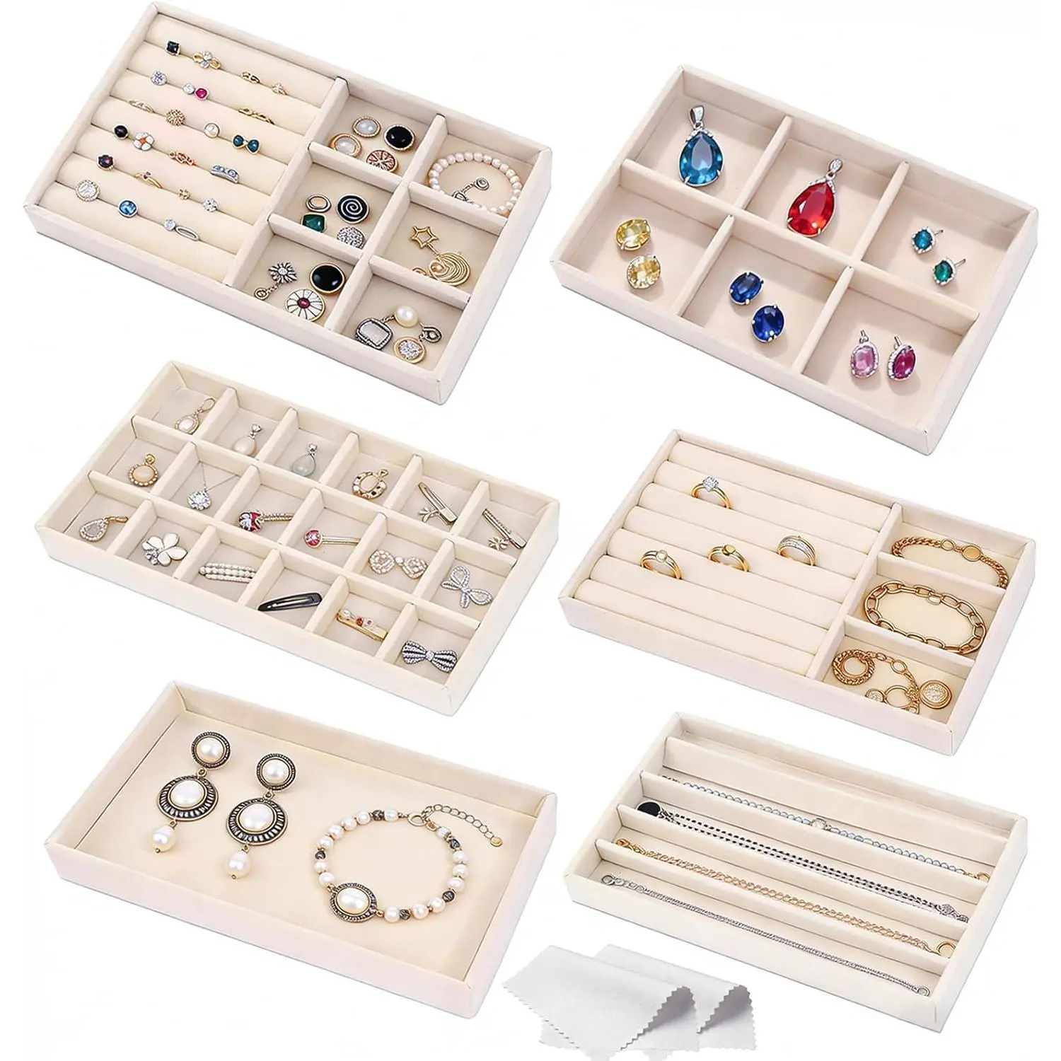 6-   Organizer for Drawer with Removable Dividers | Stackable  Trays, Drawer Organizer Inserts Set with 2 Cleaning Cloths for Women Dresser