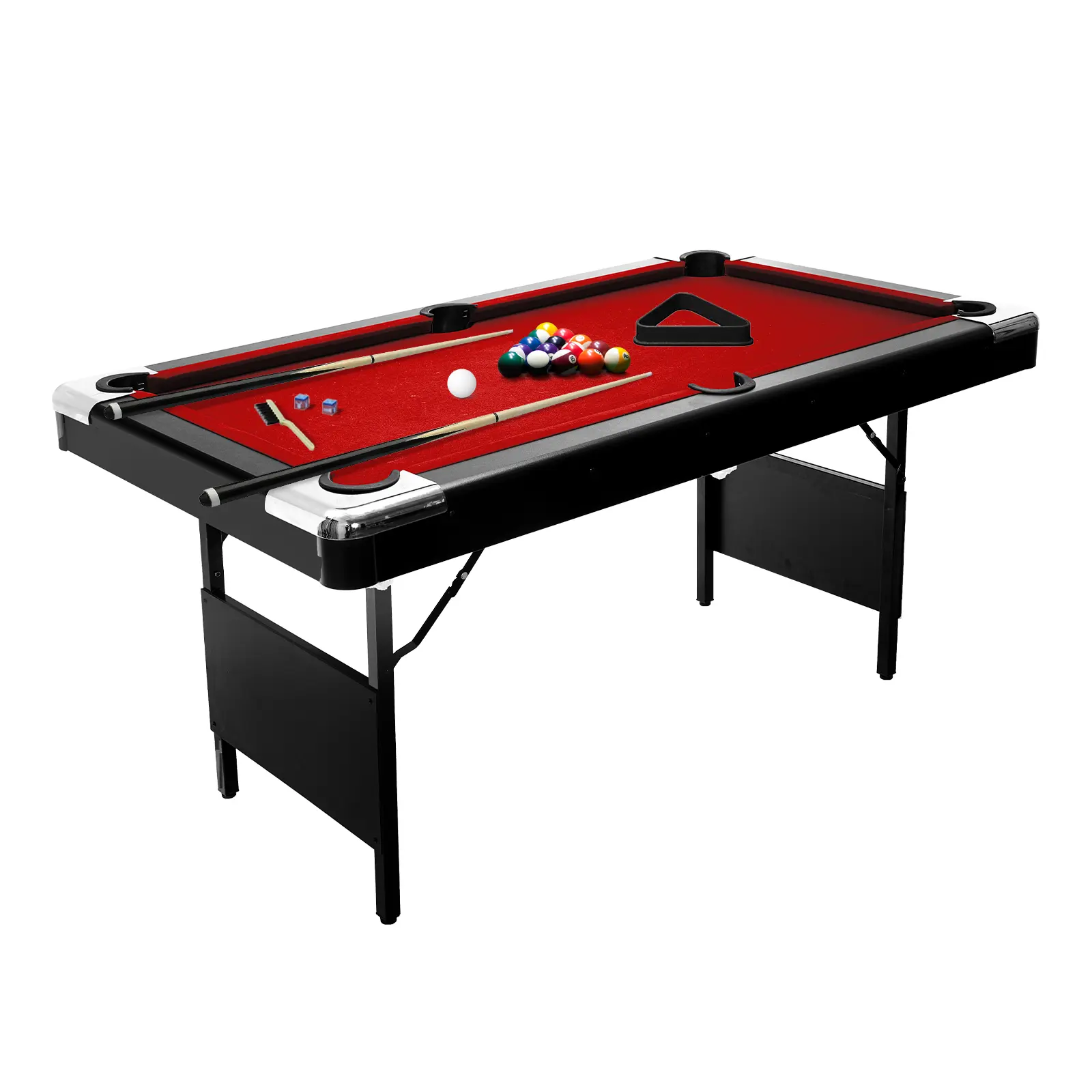 7 Foot Foldable Pool Table for Family – No Assembly Billiards Table with Balls, Cues, Chalk, Rack & Brush, Portable Game Table for Apartment, Basement, Office & Game Room