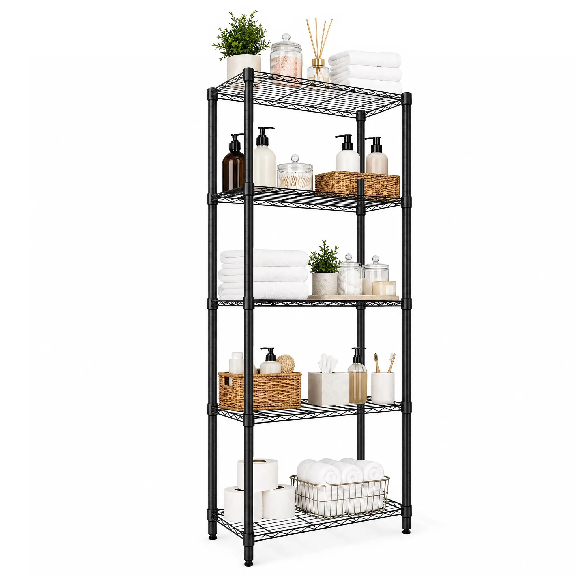 Modular 5-Tier Metal Storage Shelving Rack – Heavy Duty Freestanding Industrial Steel Unit for Garage, Pantry, Laundry, Warehouse, Utility, Commercial or Home – 2000 lbs Capacity