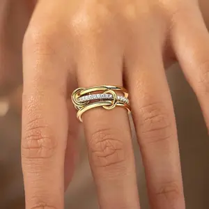 LATS Two-Color Three-Ring 14K Gold Plating Copper Ring for Women Ins Style Stacking Jewelry Fashion Accessories