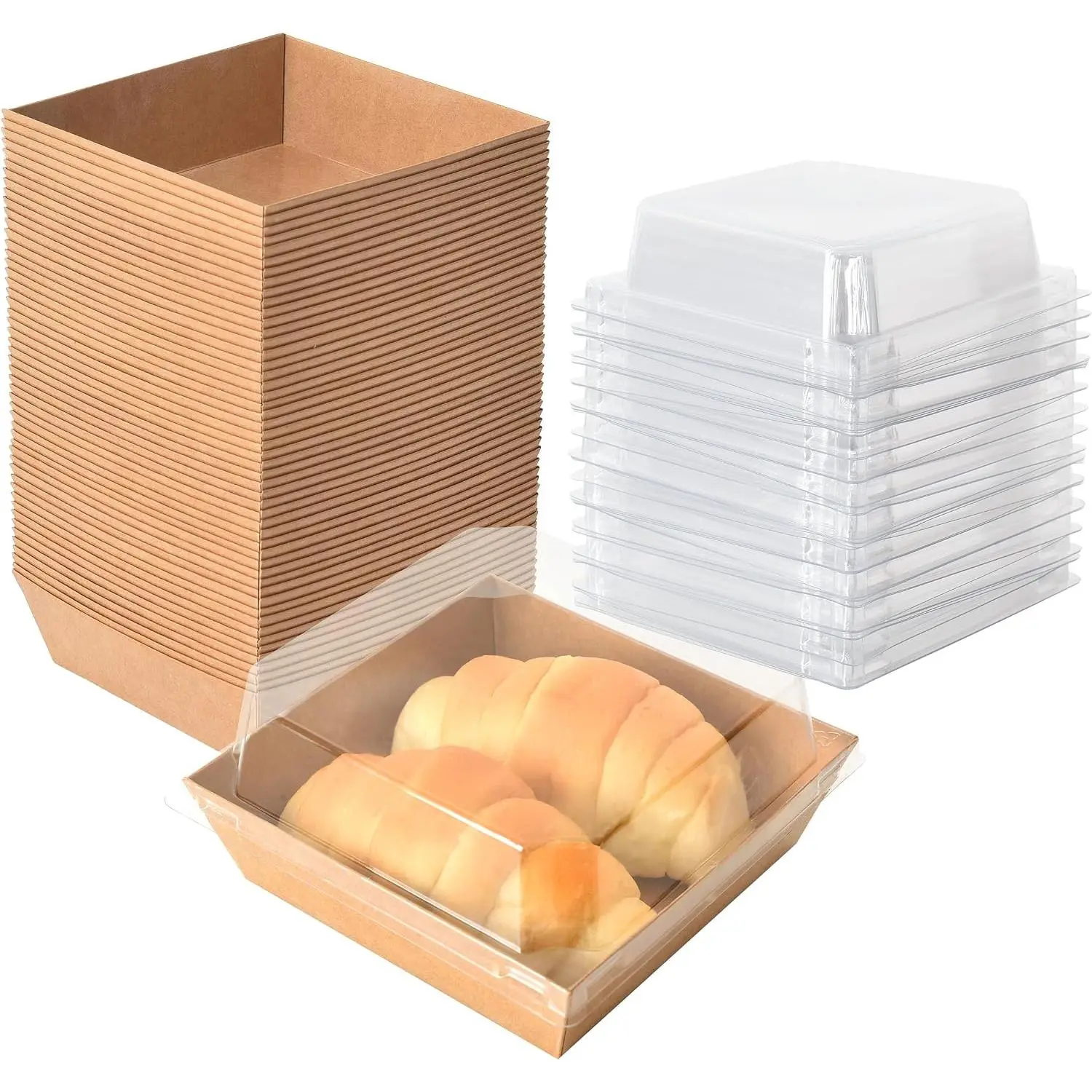 Small Charcuterie Boxes with Clear ,To Go Paper Mini Charcuterie Box,Disposable  Containers,4 inch Dessert Boxes- Strawberries,Sandwich,Cookie,Cake Slice,(Brown-50Pack)