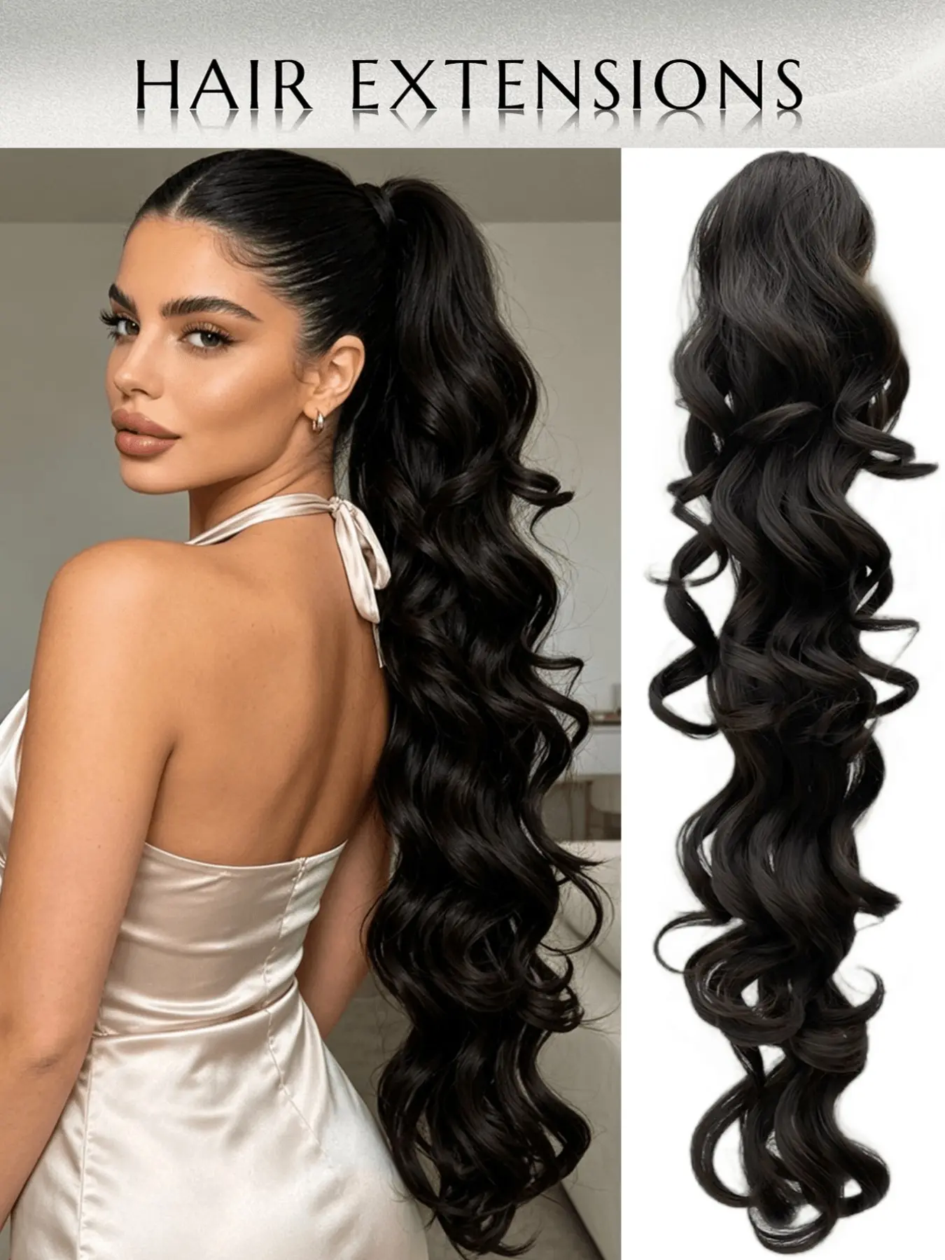 30 inch dark brown hair bundle hair clip hair bundle extension elegant 30 inch black deep wavy ponytail hair bundle extension - heat-resistant synthetic hair fluffy curly women's daily preferred ponytail hair extension