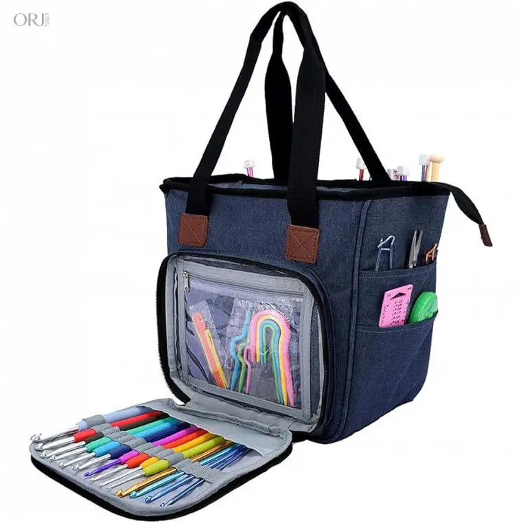 Oxford Fabric Knitting Tool Storage Bag, Portable Handheld Yarn Organizer Tote Bag, Large Capacity Knitting Needles Crochet Hook Storage Pouch, Dustproof Craft Accessories Carry Bag For Household DIY Crochet Weaving Supplies summ,,Cute,Ca,holiday,present,