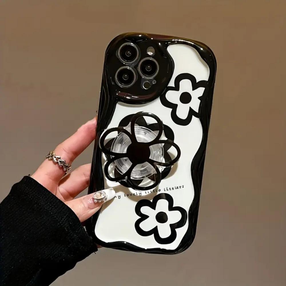 Flower Pattern Phone Case with Bracket, TPU Shockproof Phone Protective Cover for iPhone XR 11 12 13 14 15 Pro Max Plus, Safety Mobile Phone Accessories