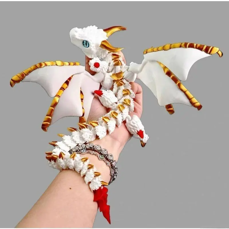 3D Printed Double-Horned Winged Dragon Figurine - Flexible, Fully Articulated, Multi-Joint Movable Model with Iridescent Gradient Finish, Ornaments, Room Decor, Sports & Outdoor Protective Gear Styling Accessory