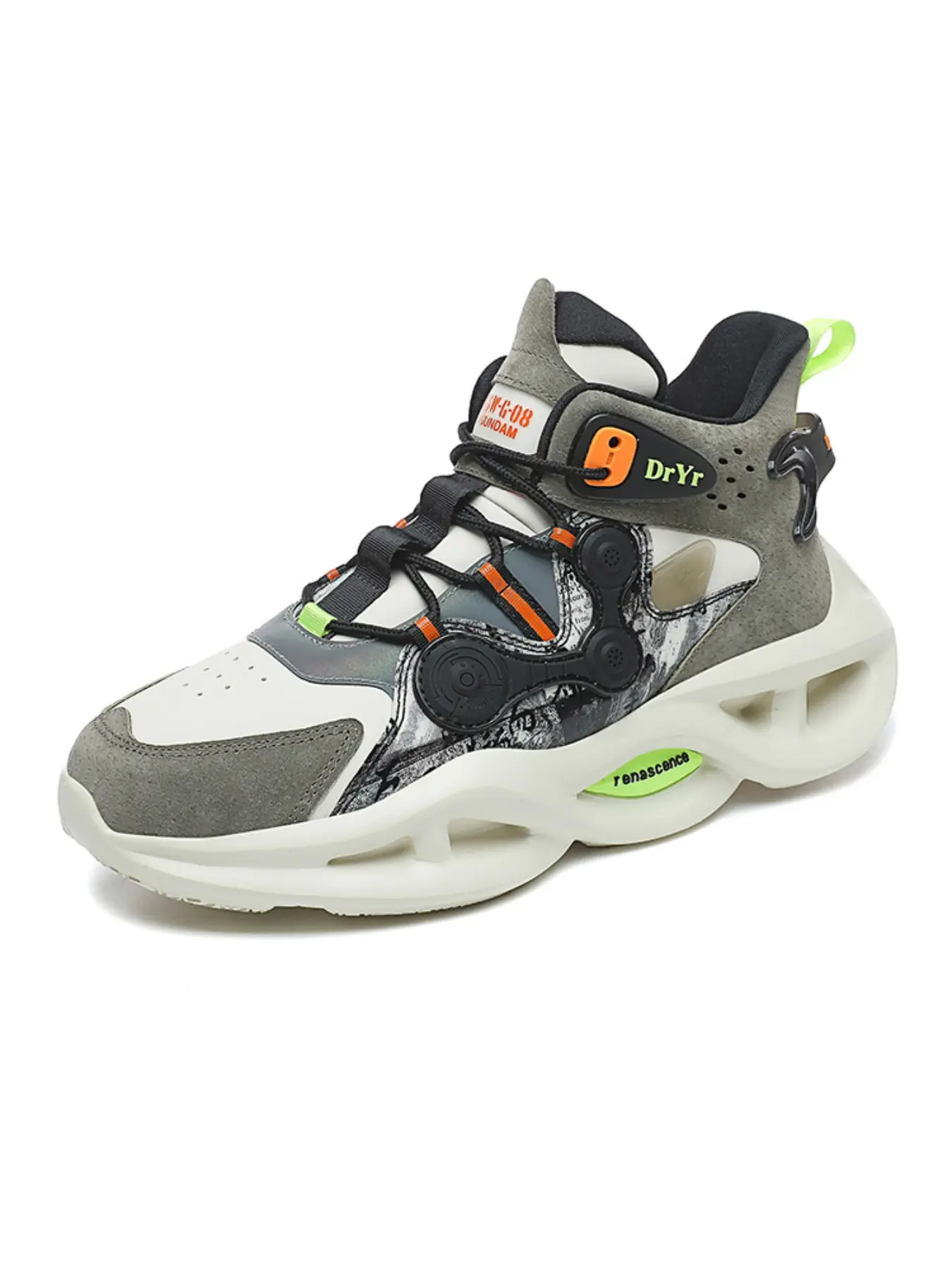Men's Functional High-Top Dad Shoes, Sneaker, Hollow Out Thick Sole Shock Absorption, Cyberpunk Trendy Streetwear Casual Sports Shoes