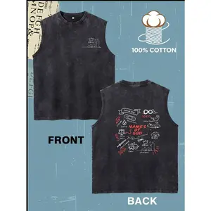 Vintage Hebrew & Christian Bible Names Of God vest Heavyweight Oversized Unisex Streetwear, Double-Sided Vintage Washed Print With Hebrew Letters & Bible Verses, Breathable Casual Christian Apparel For Men & Women