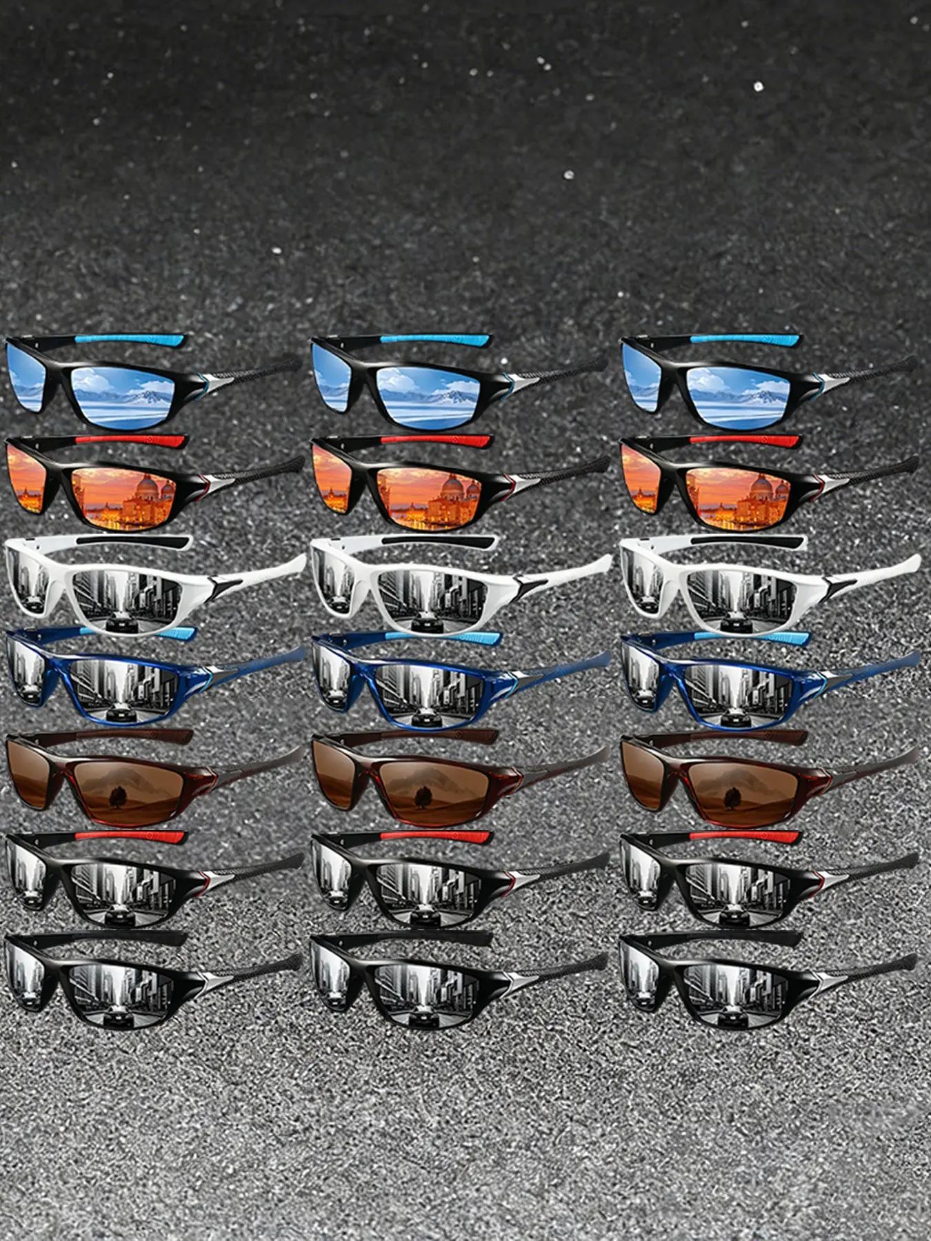 21 pairs of the latest plaid splicing sports sunglasses, Outdoor eyewear, equipped with protective lenses and anti-slip rubber nose pads, fashion and comfort, suitable for men and women, cycling, outdoor activities, travel