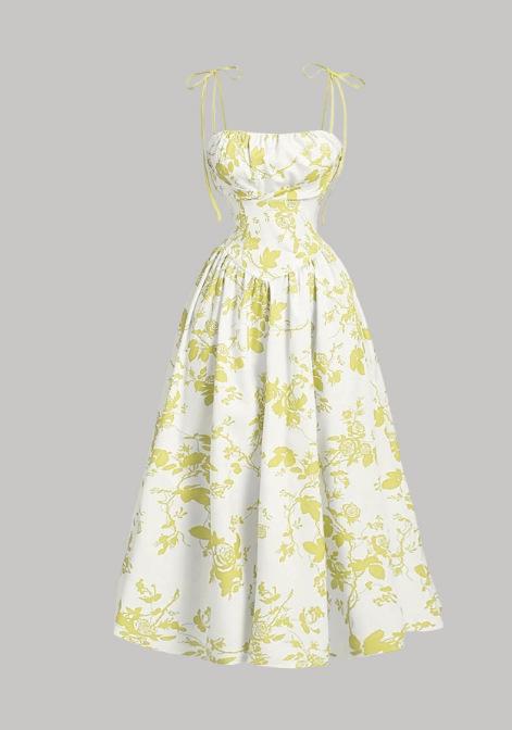 2026 vintage floral print temperament elegant intellectual waist slip dress for women