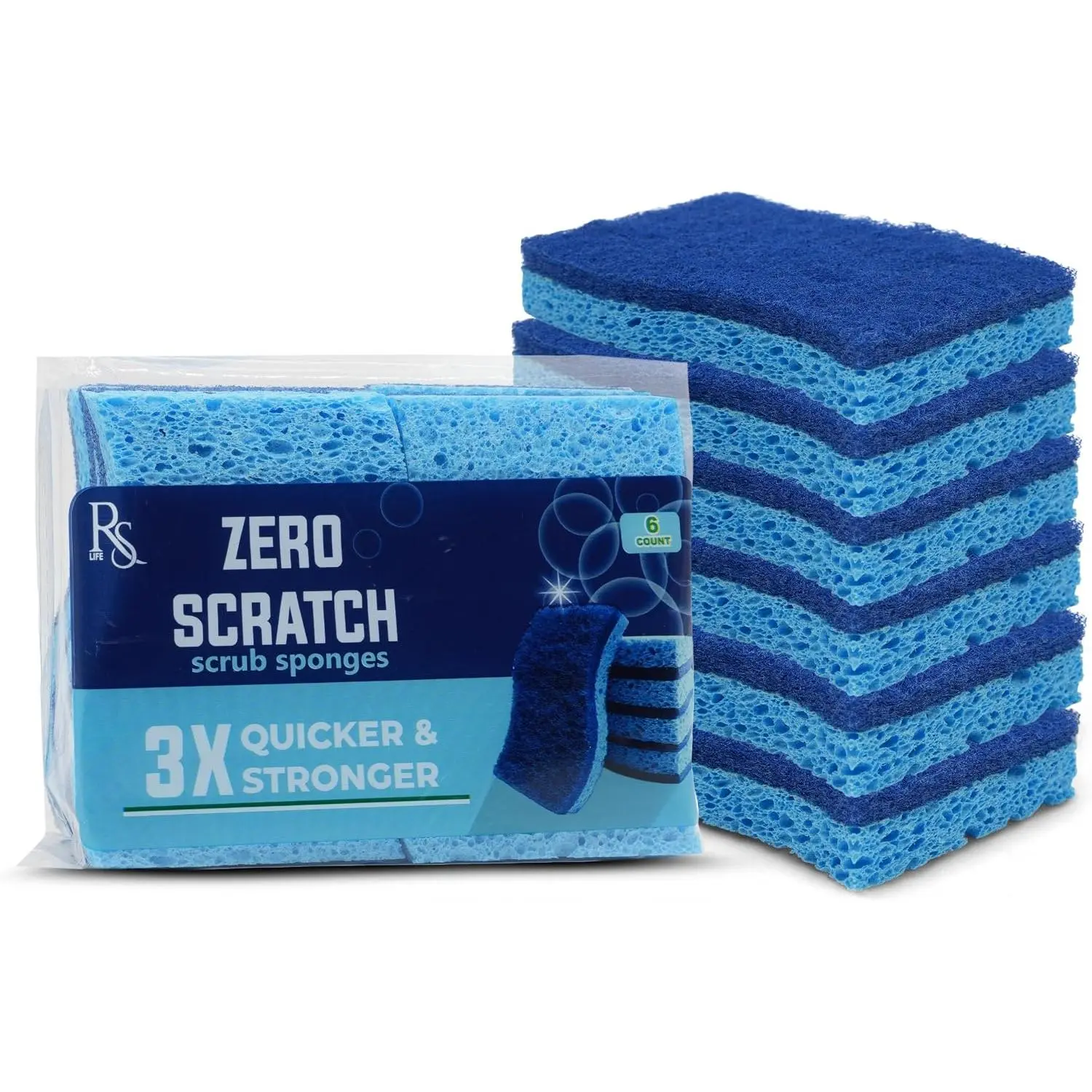 Blue Scrub Sponges Pack of 6 - -Sided Kitchen Sponges for Cleaning - Non Scratch for Dishes, Bathroom, Surfaces - Durable Dishwashing Sponge