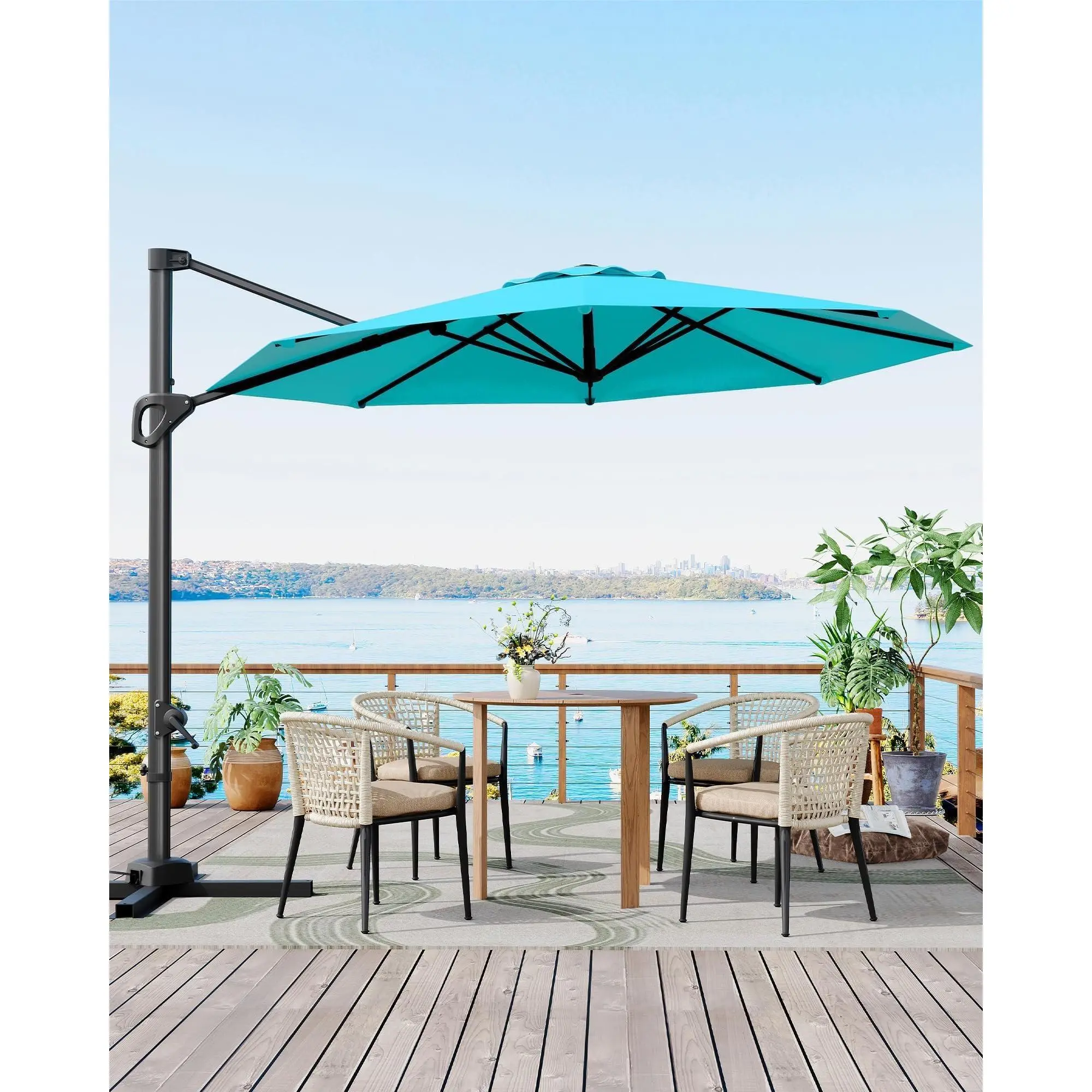 【Garvee】10ft Patio Umbrella – Outdoor Heavy Duty Offset Hanging Umbrella, 360° Rotation, Easy Tilt Adjustment, Aluminum Frame – Cantilever Hanging Market Umbrella for Backyard, Garden, Pool, Deck