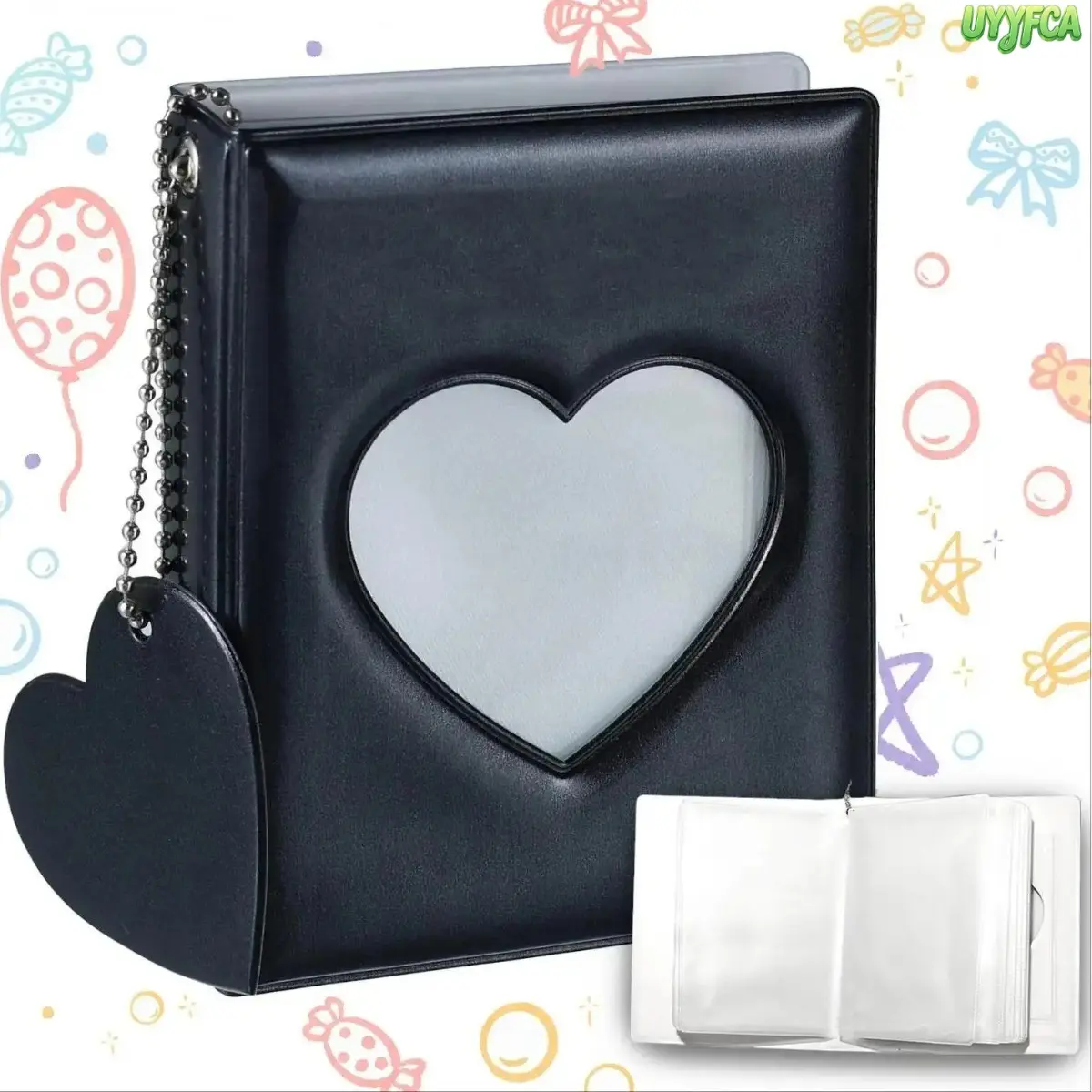 Heart Hollow Mini Photo Album With Pendant Charm, 32‑Pocket Kpop Photocard Binder, Portable Collectible Card Holder For Trading Cards, Ideal For Daily Collection, Display And Holiday Gifting