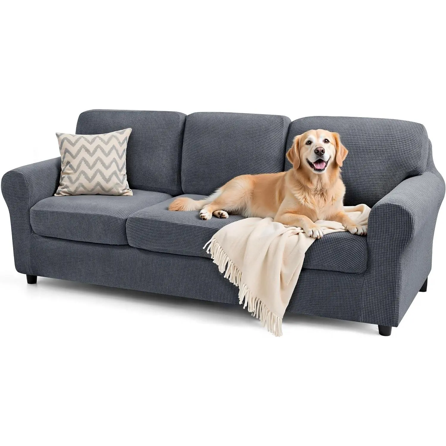 7 Pieces Stretch Sofa Slipcover Sets Couch Cover Sets Backrest Cushion Covers Furniture Protector Collection Set for Oversize Sofa Loveseat Chair Slip Covers(Large, Gray)