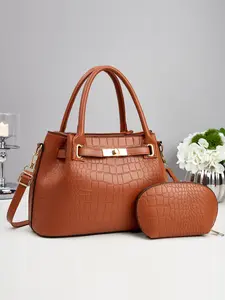 Crocodile Pattern 2-Piece Set, Fashion Retro Crossbody Handbag, Large Capacity, Multi-Layer, Perfect for Travel and Shopping