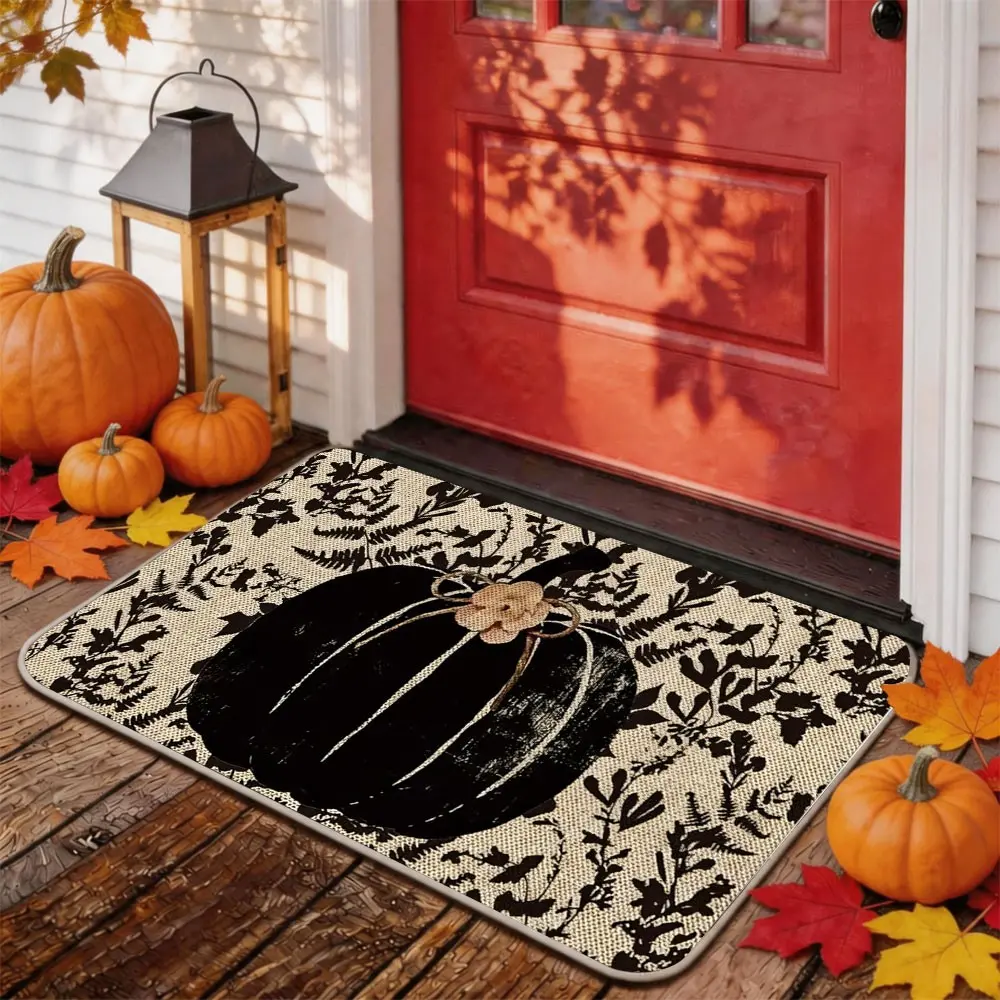 Thanksgiving Door Mat Entrance Mat, Pumpkin Maple leaves Pattern, Non-Slip Low Profile, Kitchen Floor Mat, Party Decor, Home Decoration Funny front door indoor and outdoor bathroom rugs fall rug mat Carpet Bohemian Boho Style Rug