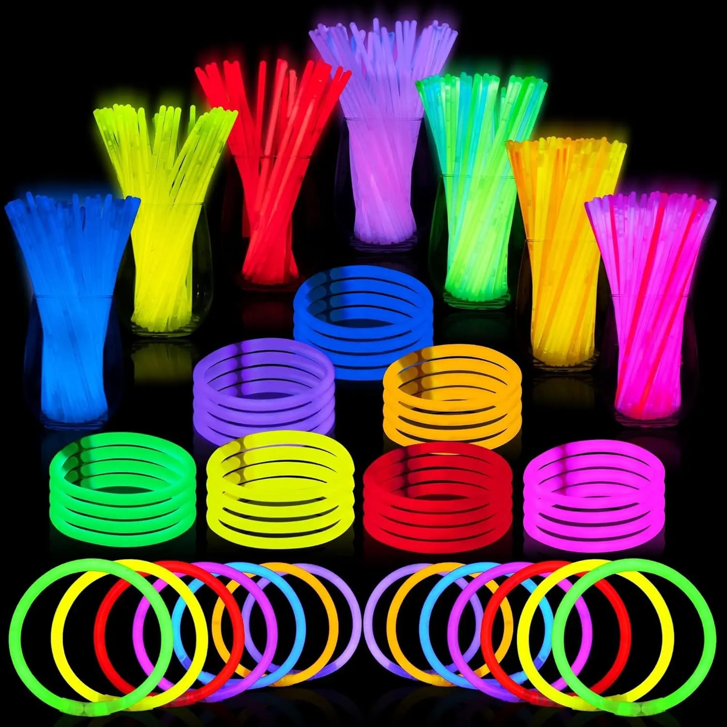 1000 Pcs 8" Glow sticks Bulk Party Favors Pack, Neon Glow in the Dark Party Supplies, Light Up Necklaces and Bracelets with Connectors, Easter, Football, Birthday Decorationsfidget toys
