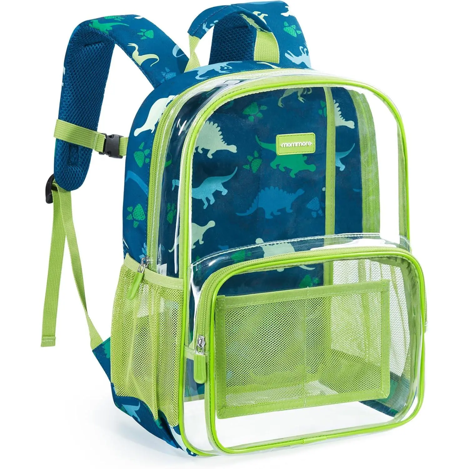 mommore Clear Backpack for Boys Kids Clear Bookbag for School Heavy Duty 15 Inch See Through Backpack Dinosaur Transparent Bag
