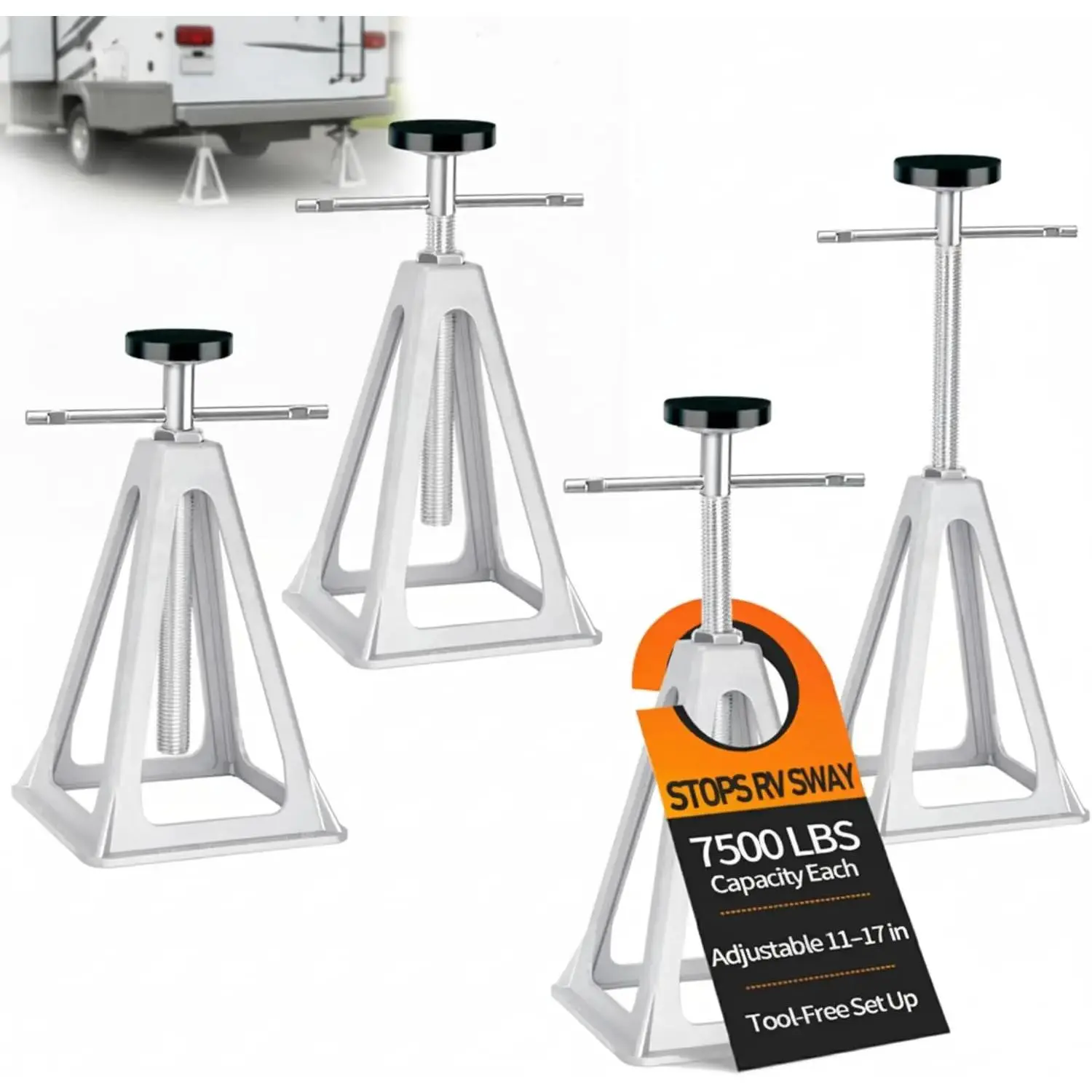 Stabilizer Jacks Set of 4, 7500 lbs Capacity per Jack, Adjustable 11"-17" Trailer Stands for Travel Trailers & Campers, with Rubber Pads