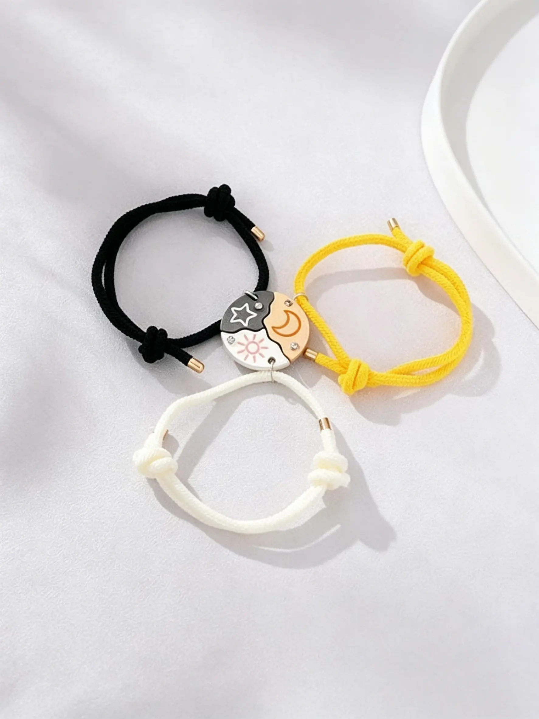 Sun, Moon, & Star Magnetic Ajustable Bracelet Set for 3 - Puzzle Design BFF Jewelry for Best Friends & Sisters Ideal Friendship Gift with Rhinestone Detail Perfect for Birthday, Anniversary, Valentine's Day Magnetic Clasp Bracelet Set