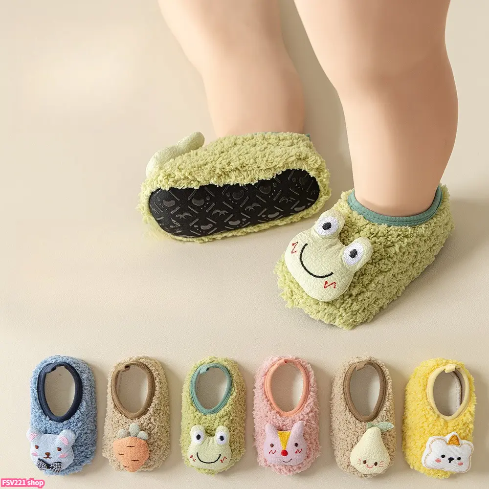 sohochic Unisex Baby Soft Plush Floor Socks - 3D Animal Prints, Non-Slip Rubber Soles, Indoor Wear for Walking and Playing