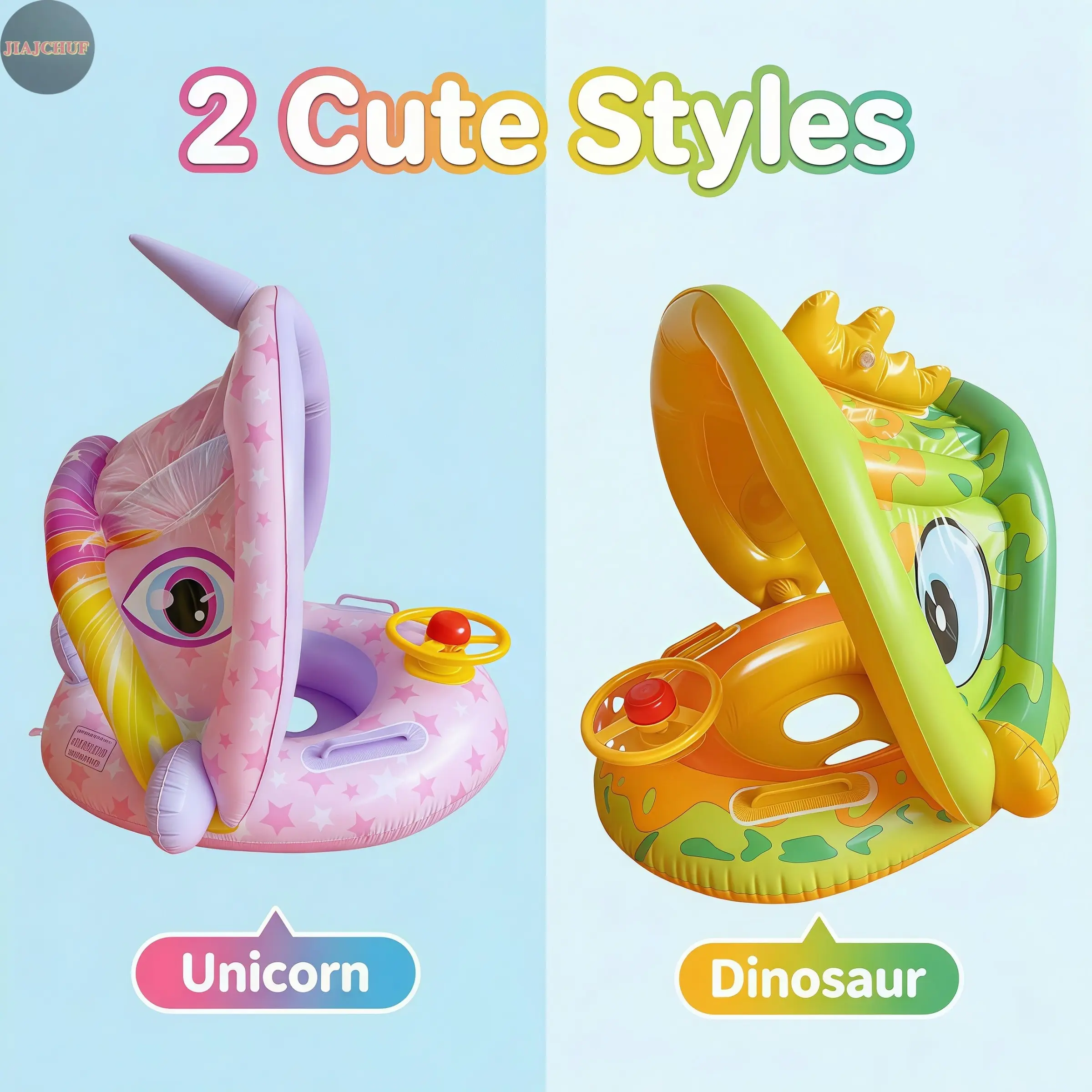 Cute Dinosaur Baby Swim Float with Sun Canopy, Inflatable Infant Pool Float with Steering Wheel, Anti-Flip Toddler Water Ring for Pool Beach, Pool Floaties