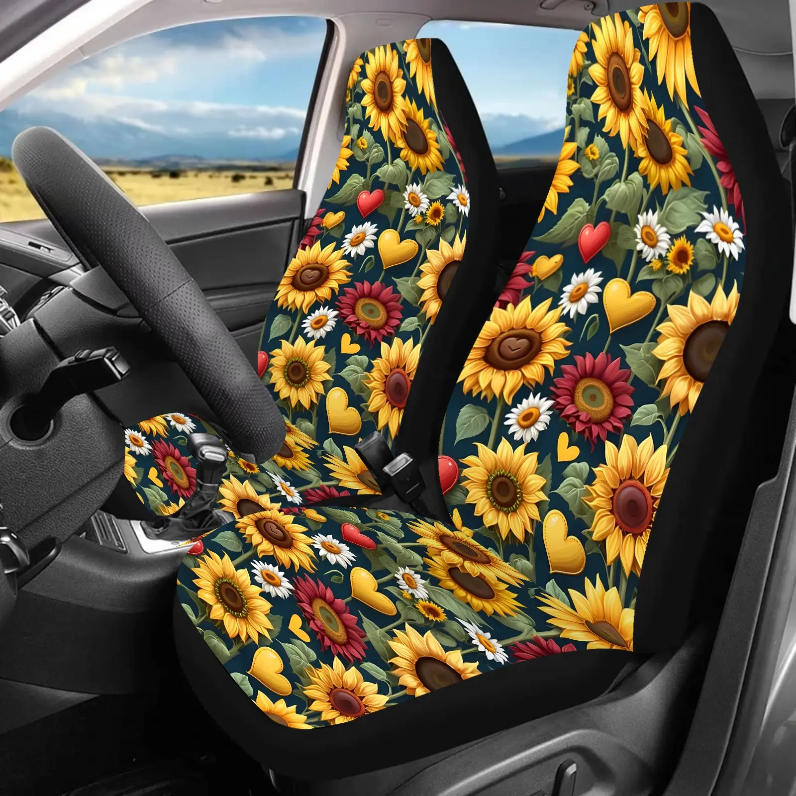 2pcs Sunflower Print Car Seat Covers for Men and Women,  Front Seat Protectors for Cars, SUVs, Sedans, and Trucks - Enhance Driving Comfort, Perfect Gift for Family and Friends