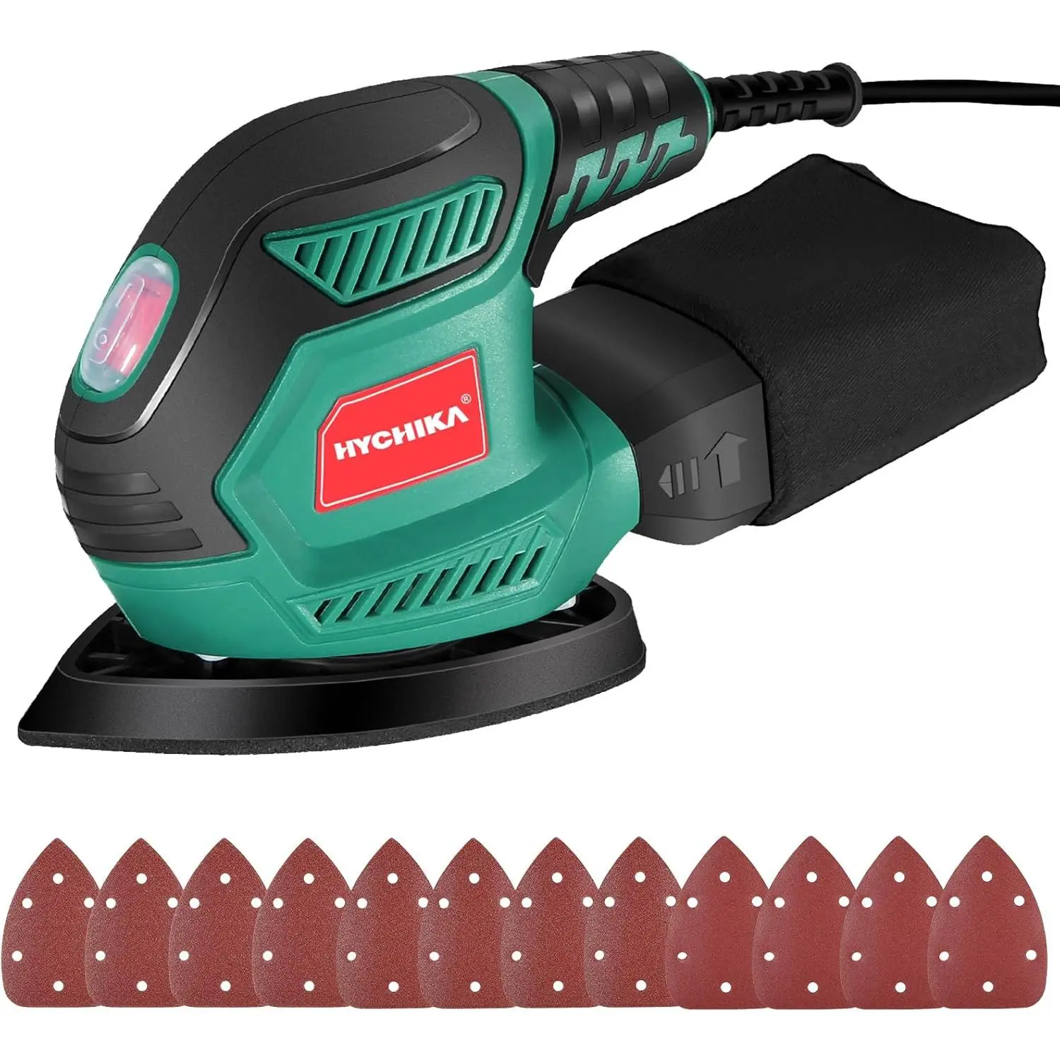 HYCHIKA Detail Sander, 14,000 OPM Compact Electric Sander Tool with 12 Pcs Sandpapers,Efficiency Dust System,Suitable for Tight Sanding,Polishing,Removing Decoration