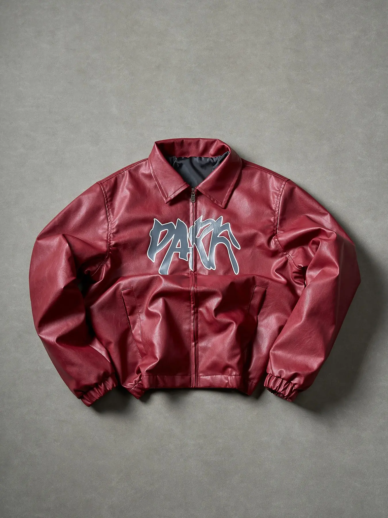 Men's Four-Season PU Leather Jacket, Graffiti Letter Print, Stand Collar Design, Streetwear Street Style Coat, Casual Daily Wear, Unisex