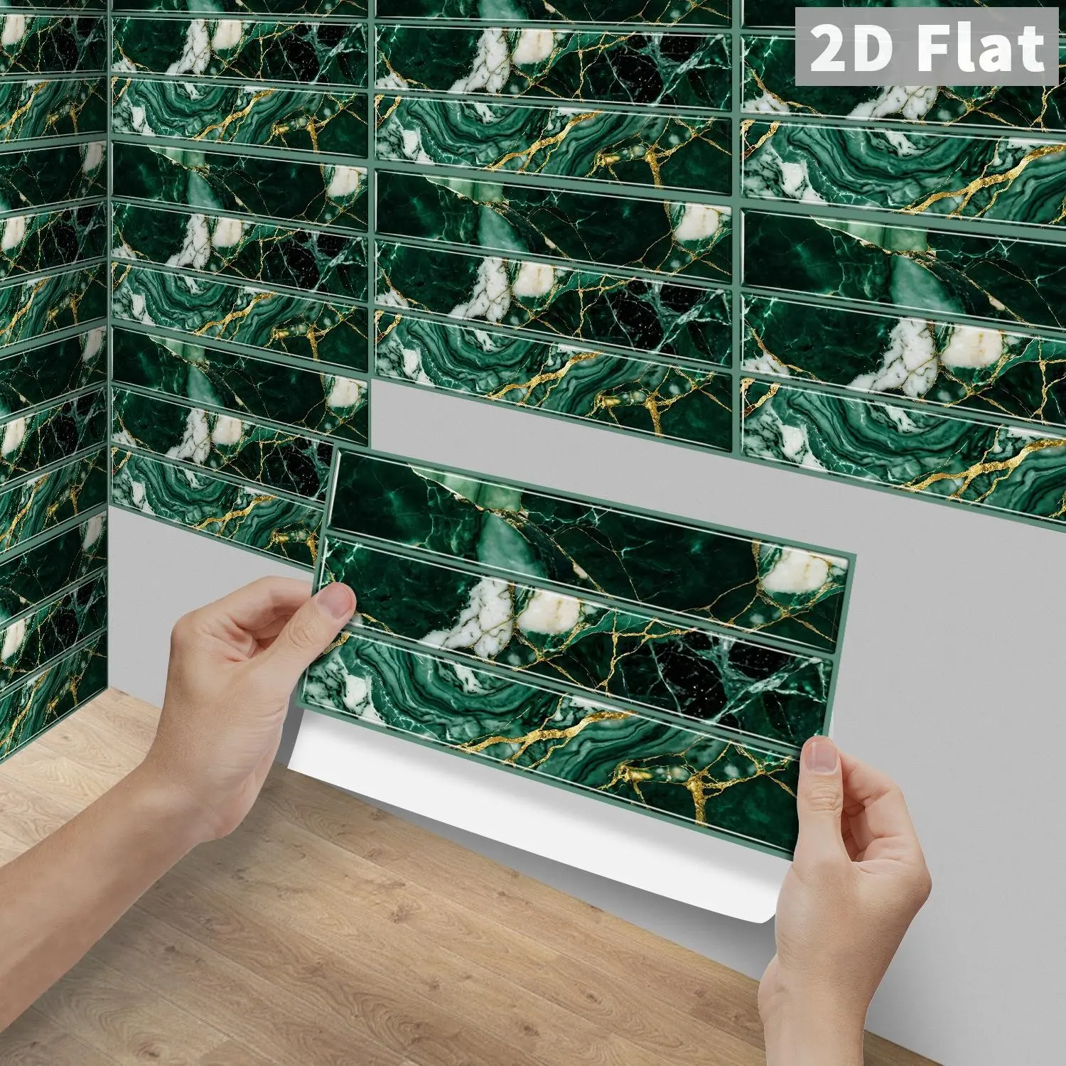 6/12/24/48PCS Per Box FG Crystal PVC Peel & Stick Wall Tiles, Dark Green Gold Vein Marble Vertical Strip Vintage Removable Decorative Backsplash, Waterproof Oil-Proof DIY Self-Adhesive Decals For Kitchen, Bathroom, Floor, Old Tile & Wood Panel Home Decor