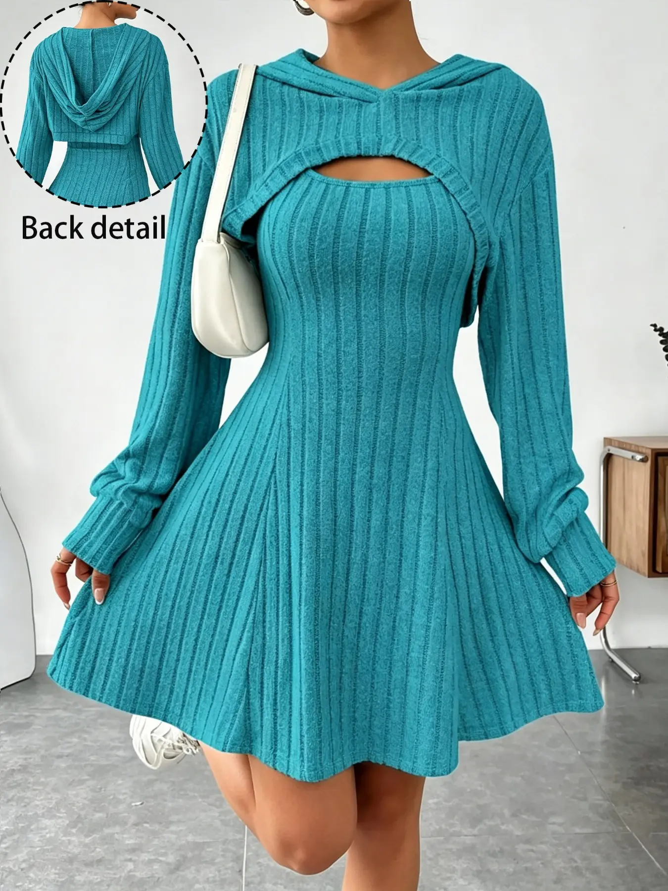 Women's Fall Winter Casual Knit Dress Set, High Stretch Vertical Stripe, Elegant, Trendy and Chic, Perfect for Daily Wear and Parties