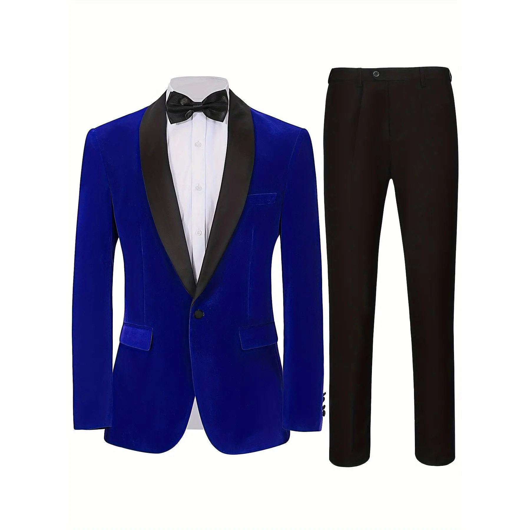Men's Velvet 2-Piece Tuxedo Set - Slim Fit Menswear with Soft Satin Shawl Lapel Jacket, Velvet Pants, Luxe Fabric for Weddings, Prom, Fashion, Button, Men's Outfit Sets, Ready To Wear, Fitted, Evening, V-Neck
