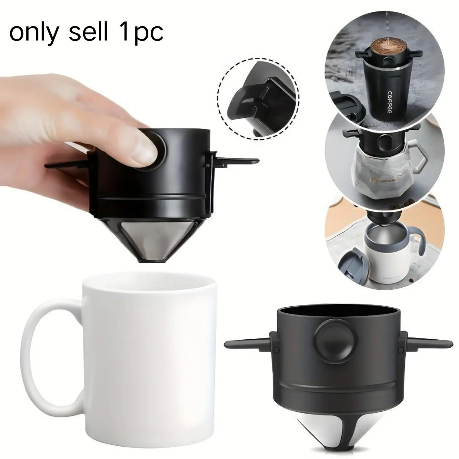 Portable Reusable Pour over Coffee Filter, Folding Stainless Steel Drip Coffee Tea Holder, Infuser Coffee Dripper，one size Fits Most, Kitchenware