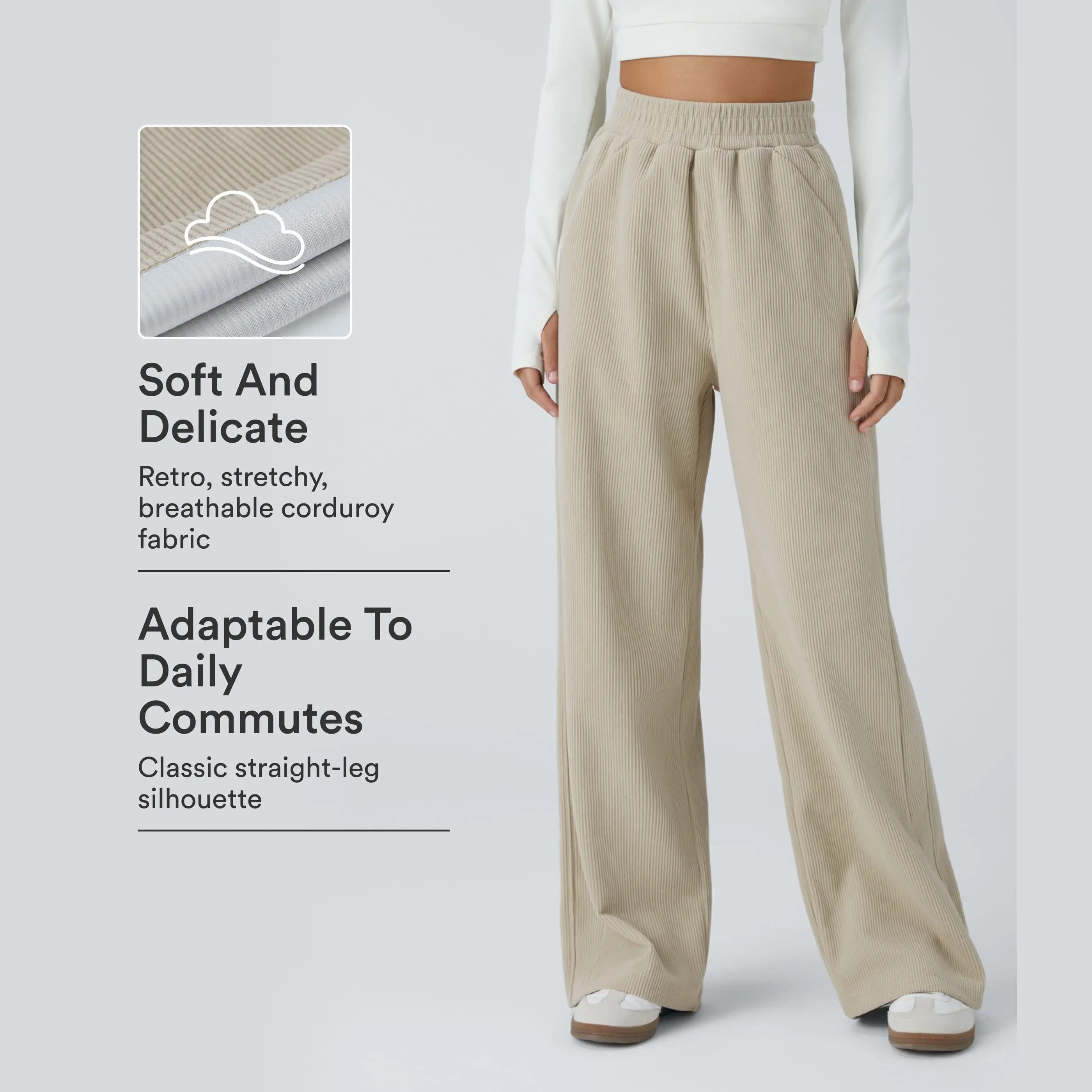 Halara High Waisted Pocket Straight Leg Mop Corduroy Casual Pants