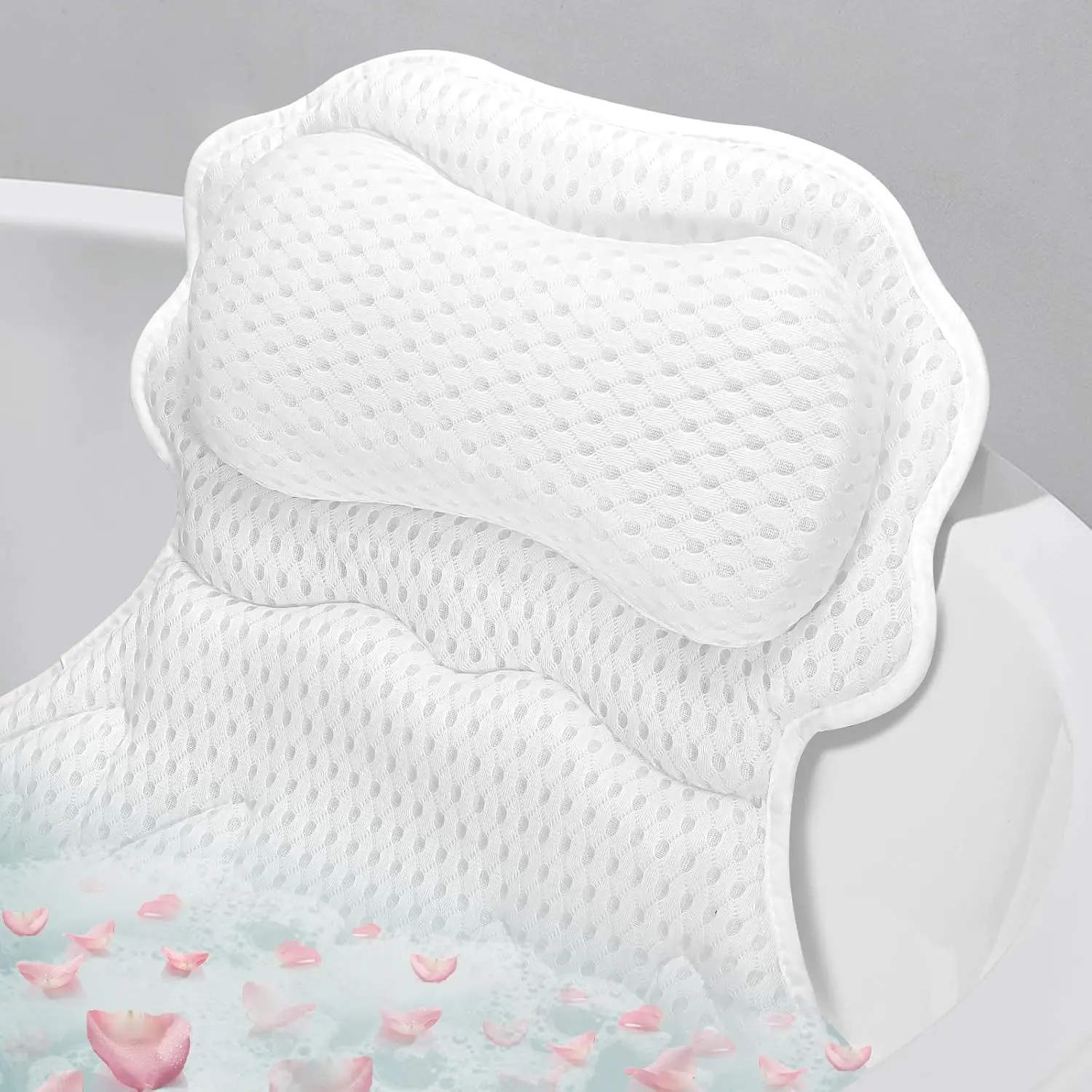 Bath Pillow, Relaxing Bath Pillows for Tub  and  Support Soft 4D Breathable Air Mesh  Bathtub Pillow with 6  Suction Cups and Hook Luxury Bathroom Accessories,White
