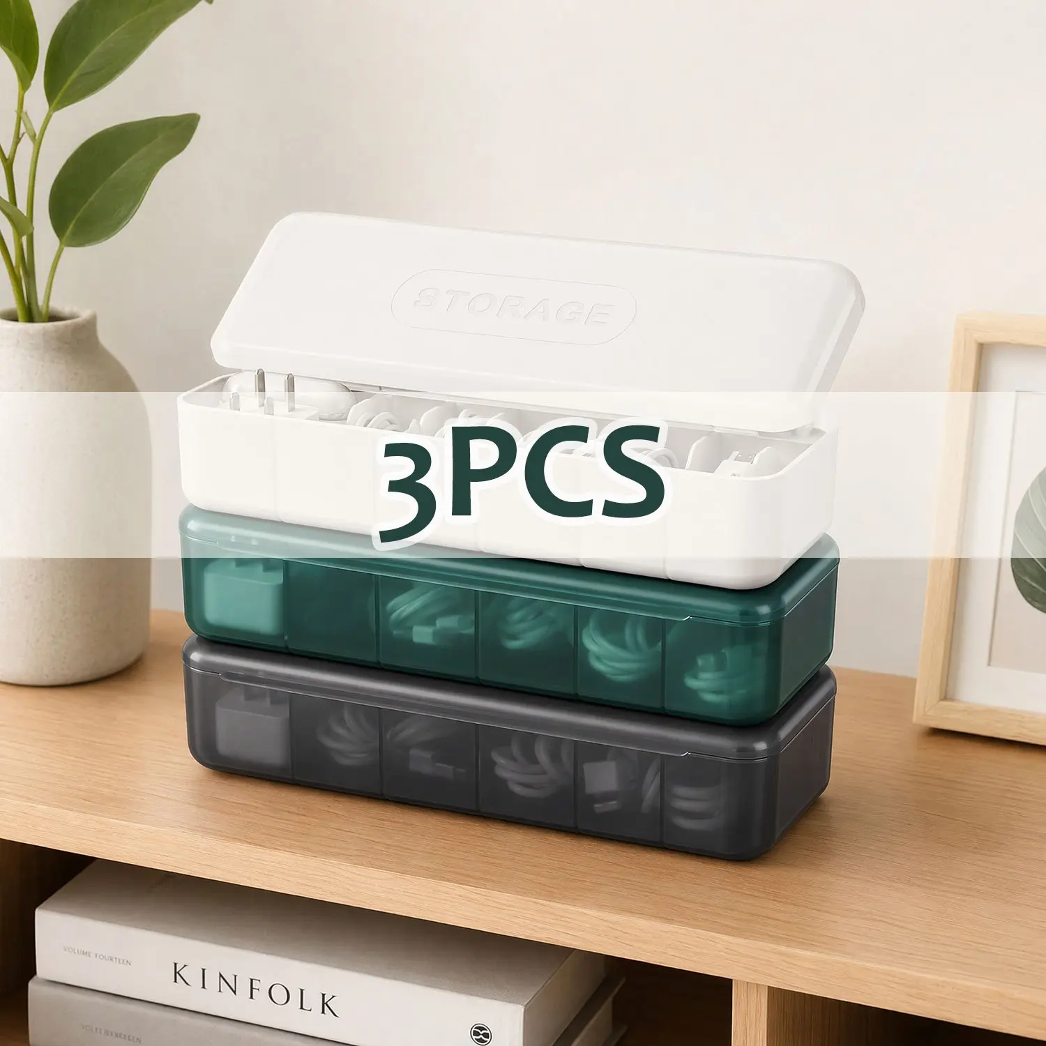 3Pcs Multifunctional Cable Management Box with Compartments, Cord Desk Supplies Organizers & Dispensers, Lightweight Desk Sorter for Home Office Desktop Digital Device Lovers (No More Tangled Wires)