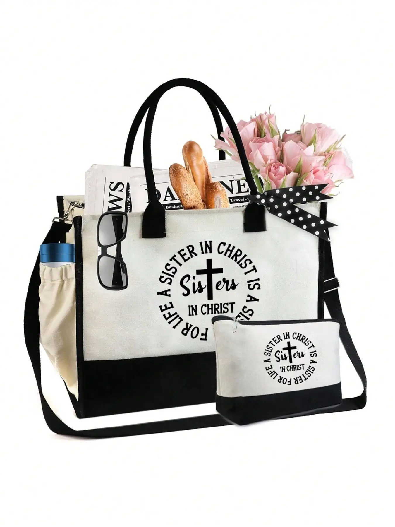 Christian Sister Pattern Handbag, Large Capacity Twin Color Tote, Perfect Gift for Sisters, Women, Mom, Teacher, Friend