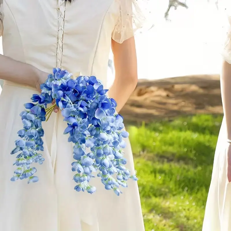 Artificial Wisteria Flowers, Blue Silk Fake Wisteria Vine, Plastic Hanging Flowers for Home Decor, Wedding, Party, Garden, Gifts