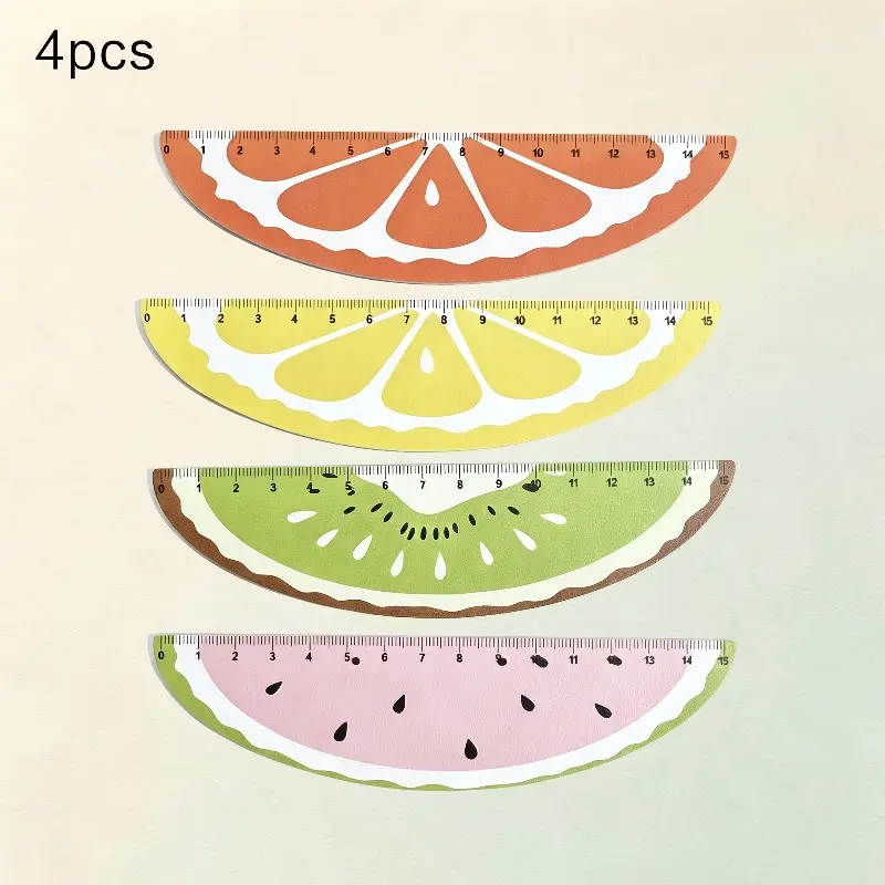 4pcs Set of Stylish Wooden Rulers with Fruit Slices Design, Student Journal Drawing and Measuring Tool, Creative Office Ruler