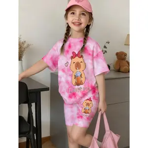 Lovely Cute Pink Cloud Tie-Dye Oversized T-Shirt for girl, Pretty Bow Capybara Milk Tea Heart Graphic Cozy Daily Streetwear Top,Adorable Heart Cartoon Animal ONLY SHIRT!# TikTokMadeMeBuyIt# TikTokShop# Cute Shirt