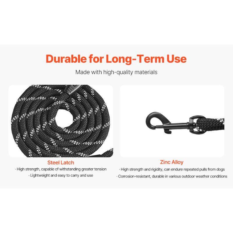 VEVOR Rope Dog Leash, 6ft Heavy Duty Dog Leash with Comfortable Padded Handle, Strong Nylon Thick Leash with Reflective Threads, Dog walking and Training Leash, for Medium Large Dogs (1/2 in, Black)